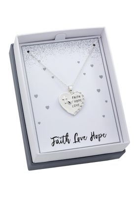 Boxed Crystal Faith Love Hope Silver-Tone Pendant Necklace