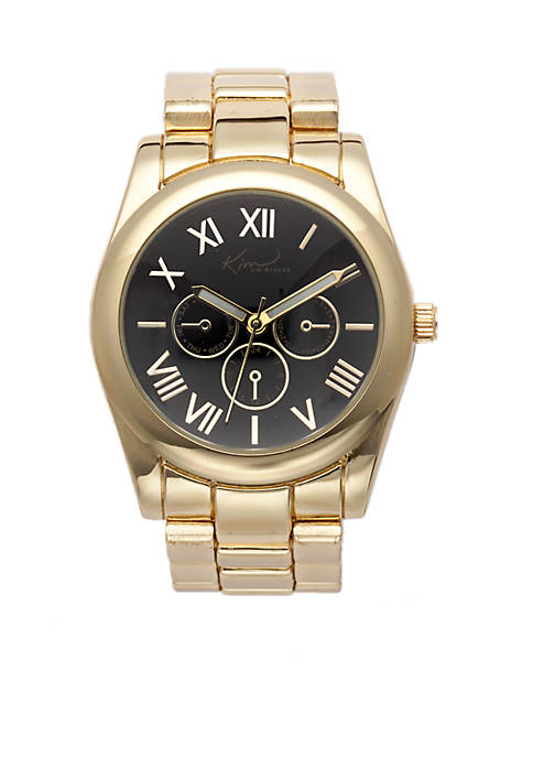 Womens Round Black Dial Chrono Gold-Tone Bracelet Watch