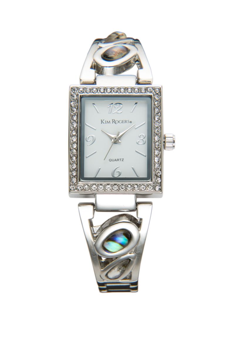 Silver-Tone Abalone Stone Bracelet Watch