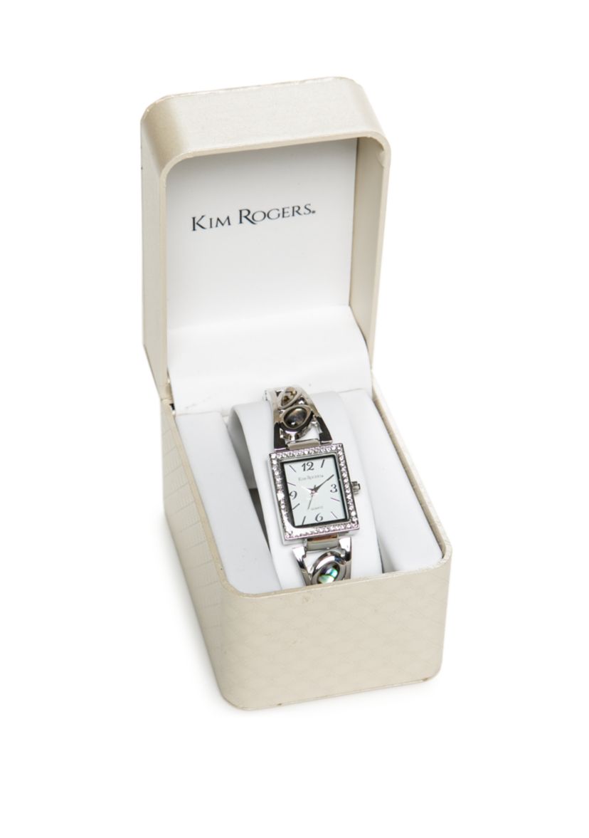 Silver-Tone Abalone Stone Bracelet Watch
