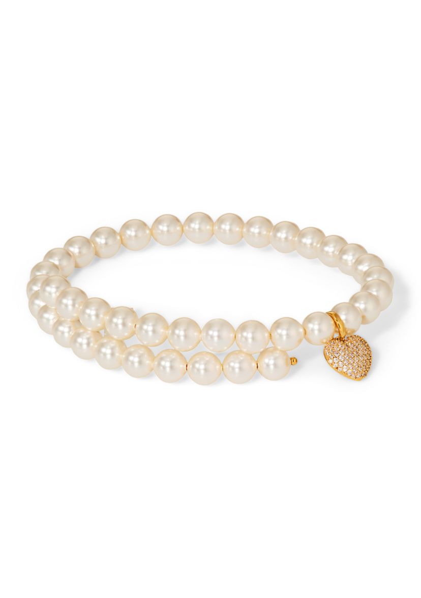 Lab-Grown Heart Pendant White Beaded Bracelet