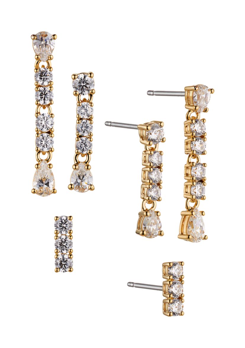 Gold Plated Love All Short Linear Earrings Set