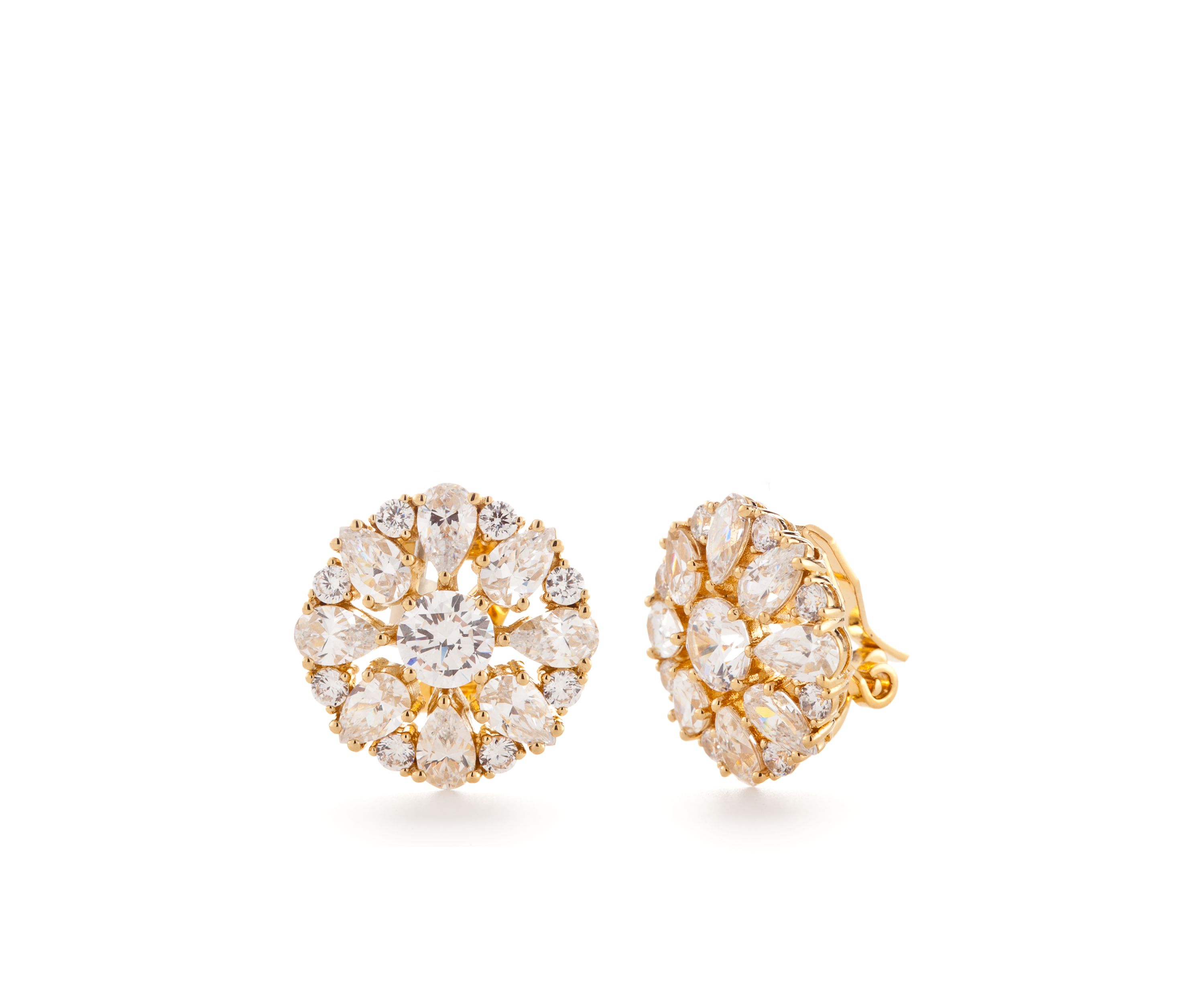 Gold-Tone Cubic Zirconia Cluster Clip Earrings