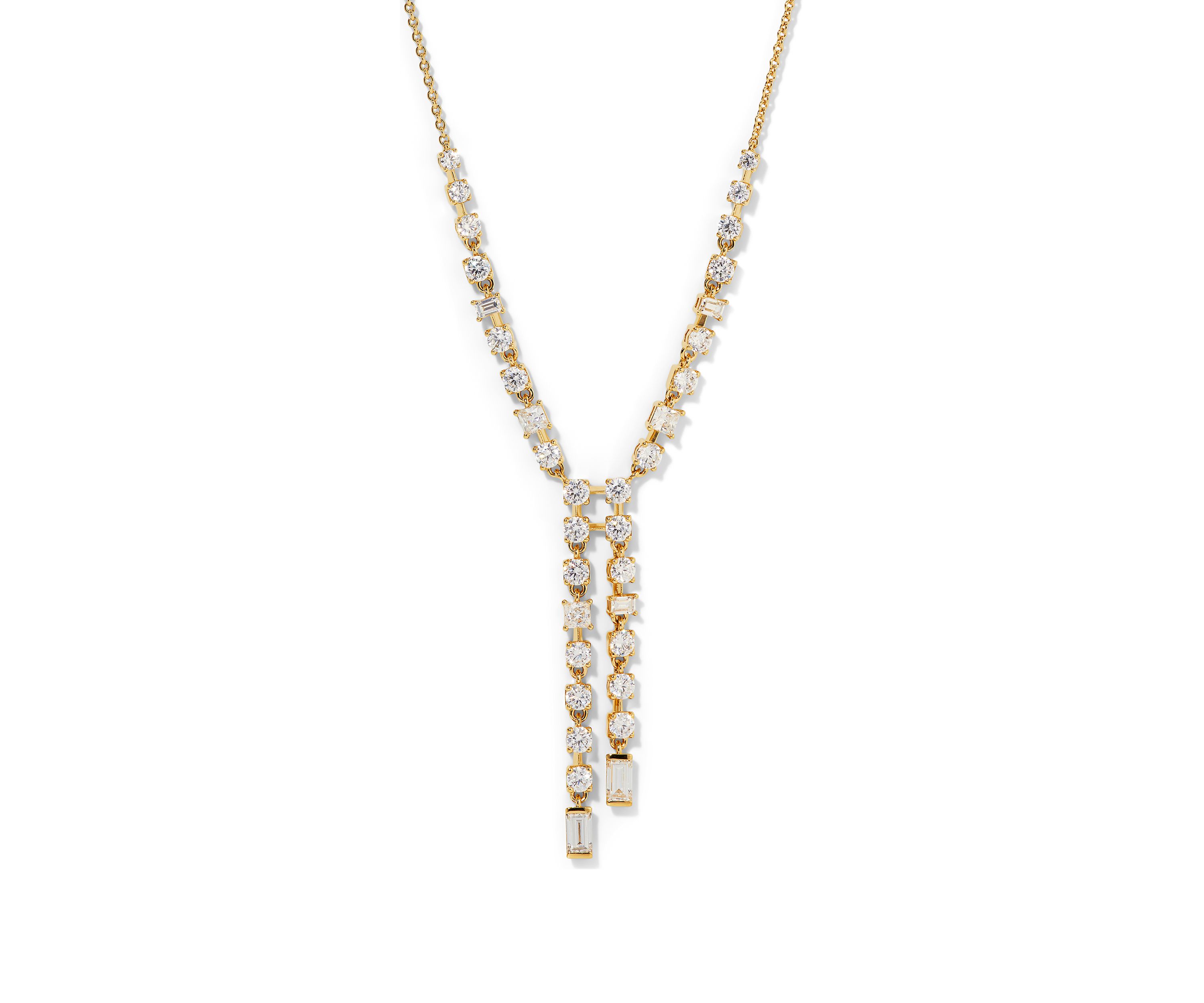 Lab Grown Gold Tone Double Linear Y Necklace