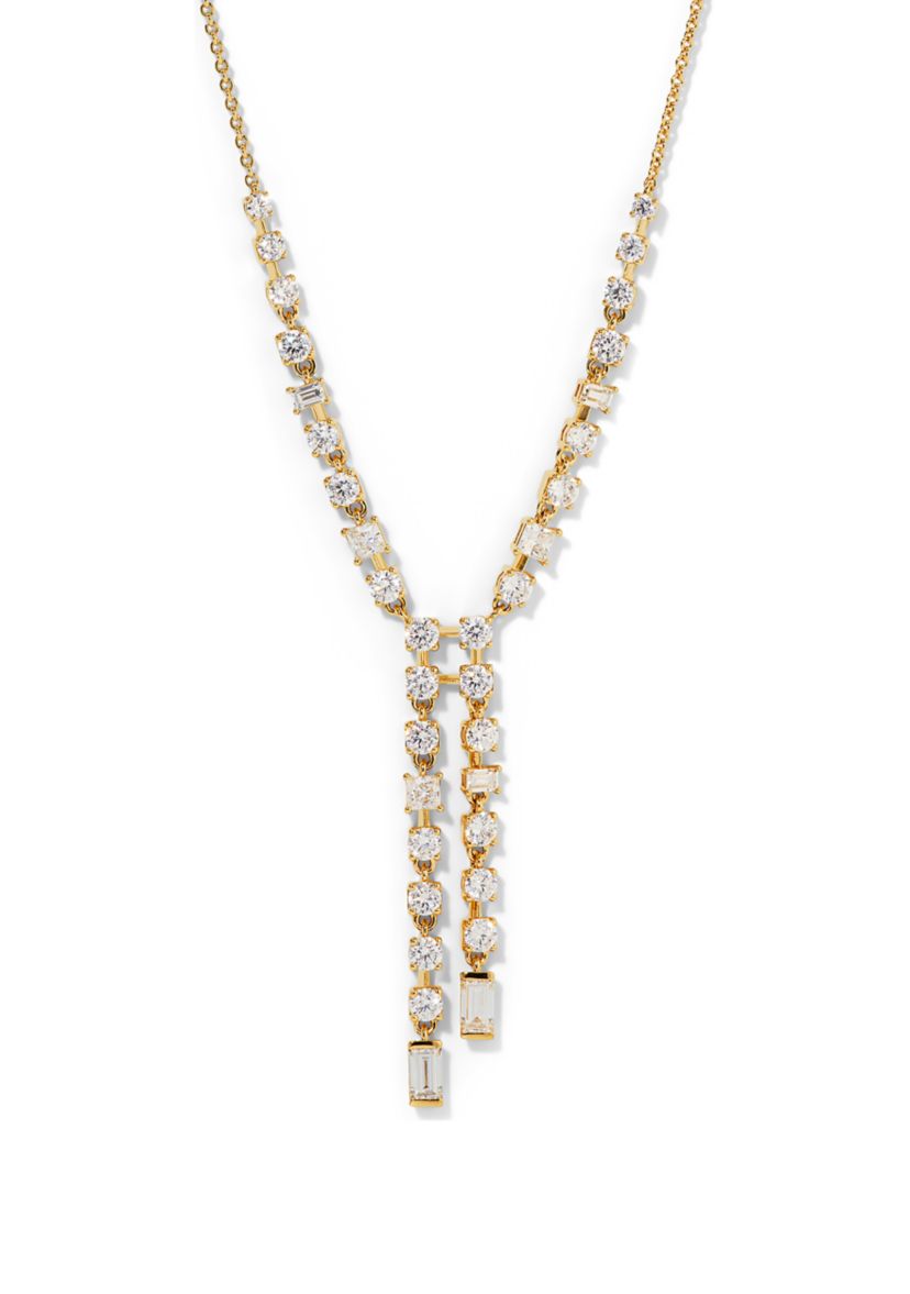 Lab Grown Gold Tone Double Linear Y Necklace