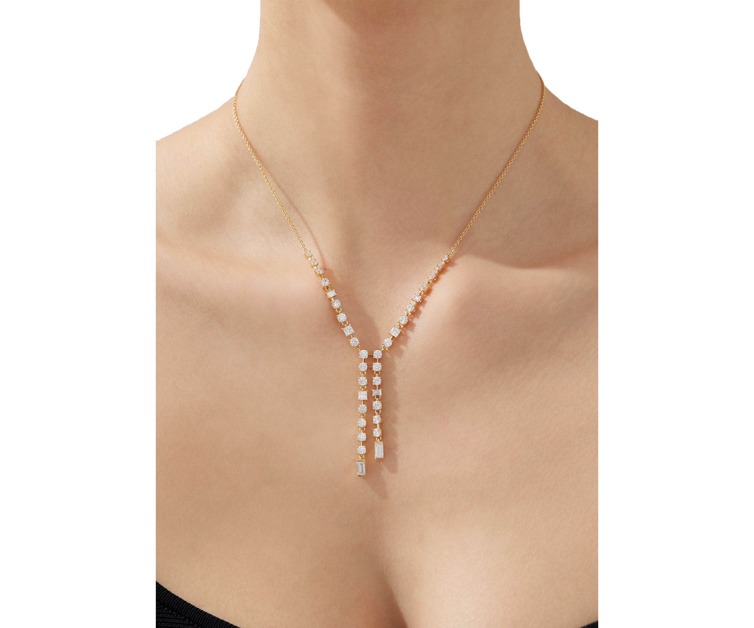 Lab Grown Gold Tone Double Linear Y Necklace