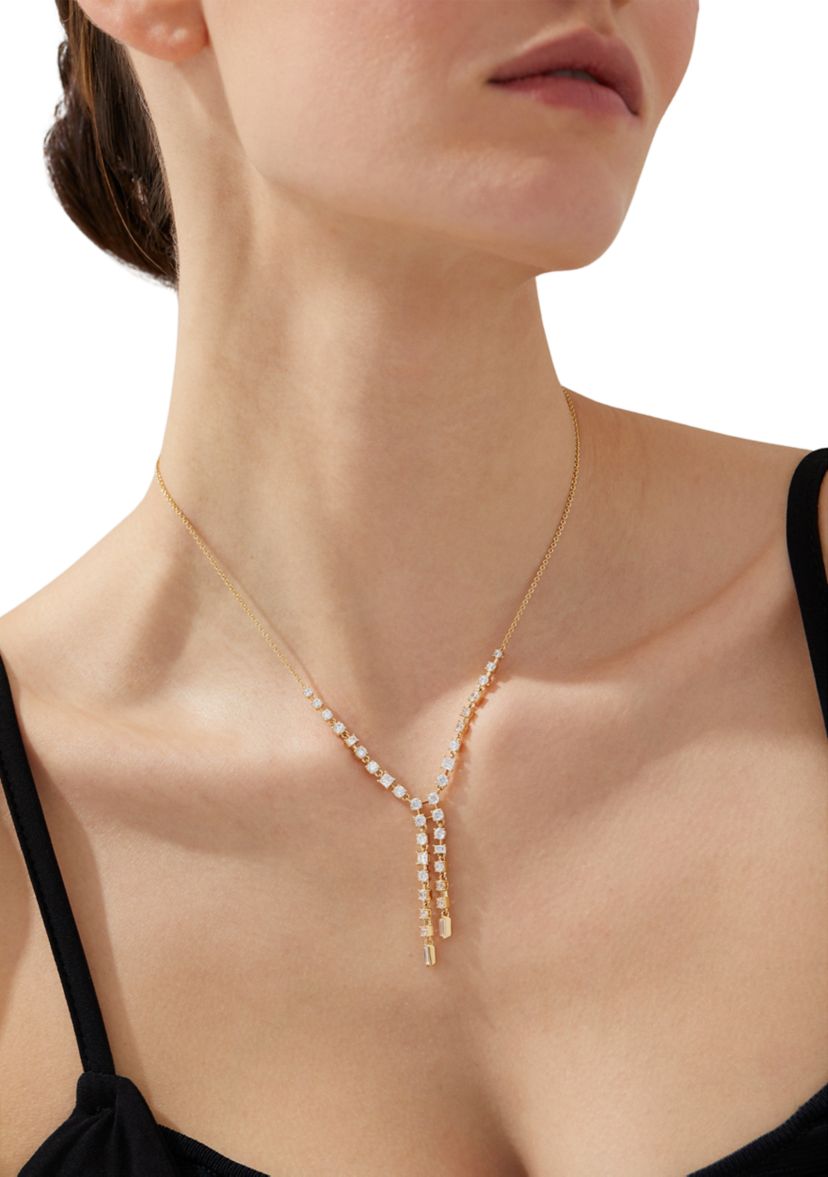 Lab Grown Gold Tone Double Linear Y Necklace