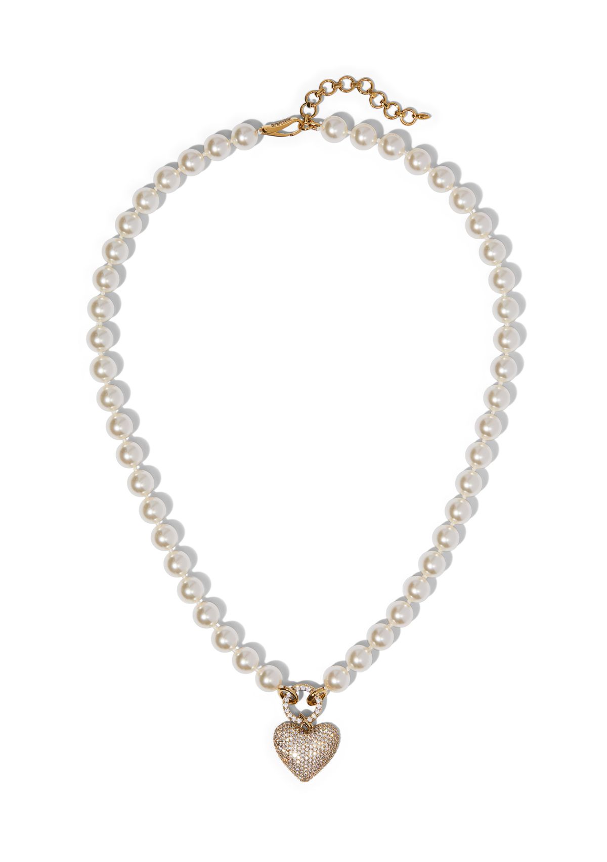 Lab-Grown White Beaded Heart Pendant Necklace