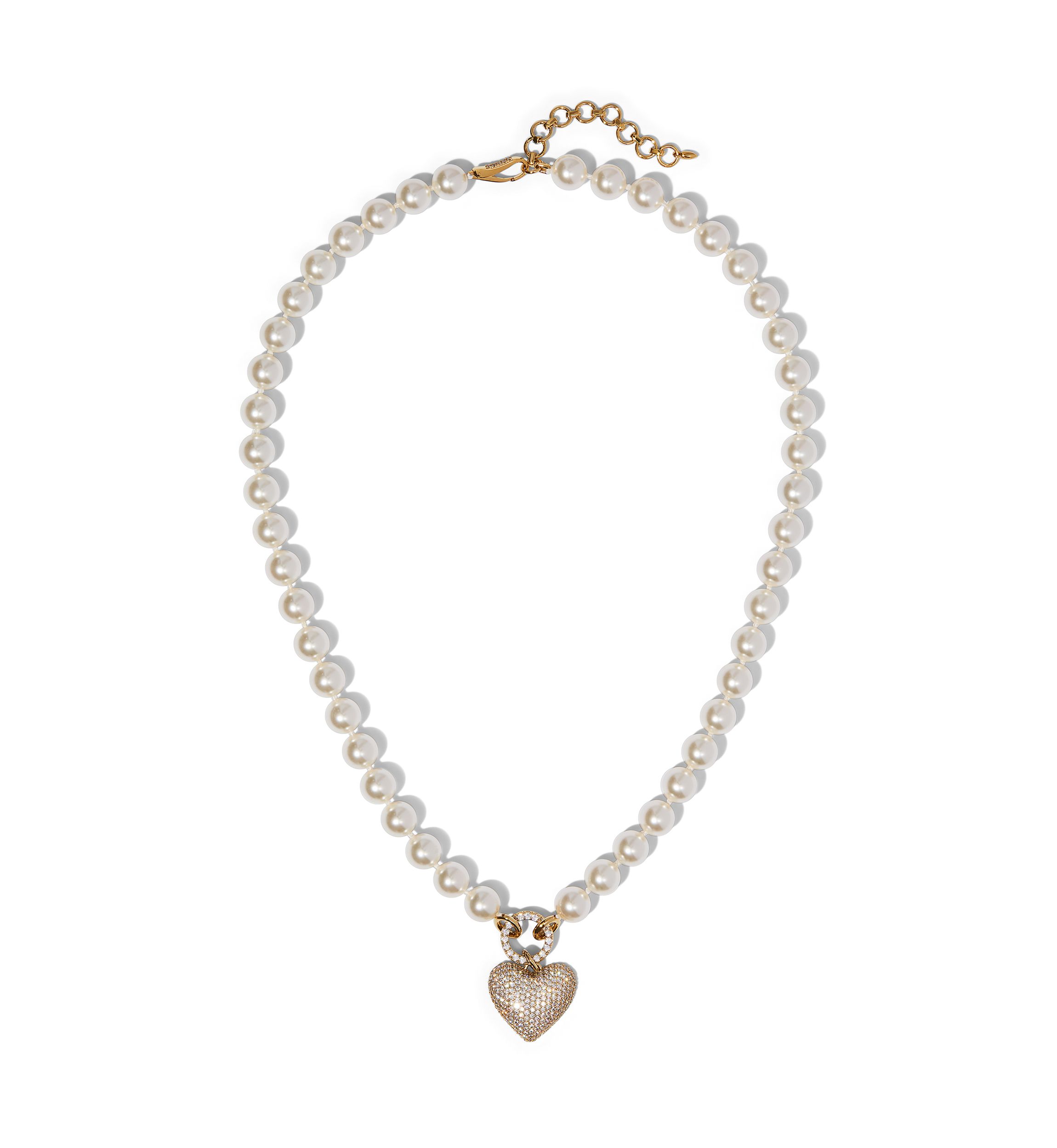Lab-Grown White Beaded Heart Pendant Necklace