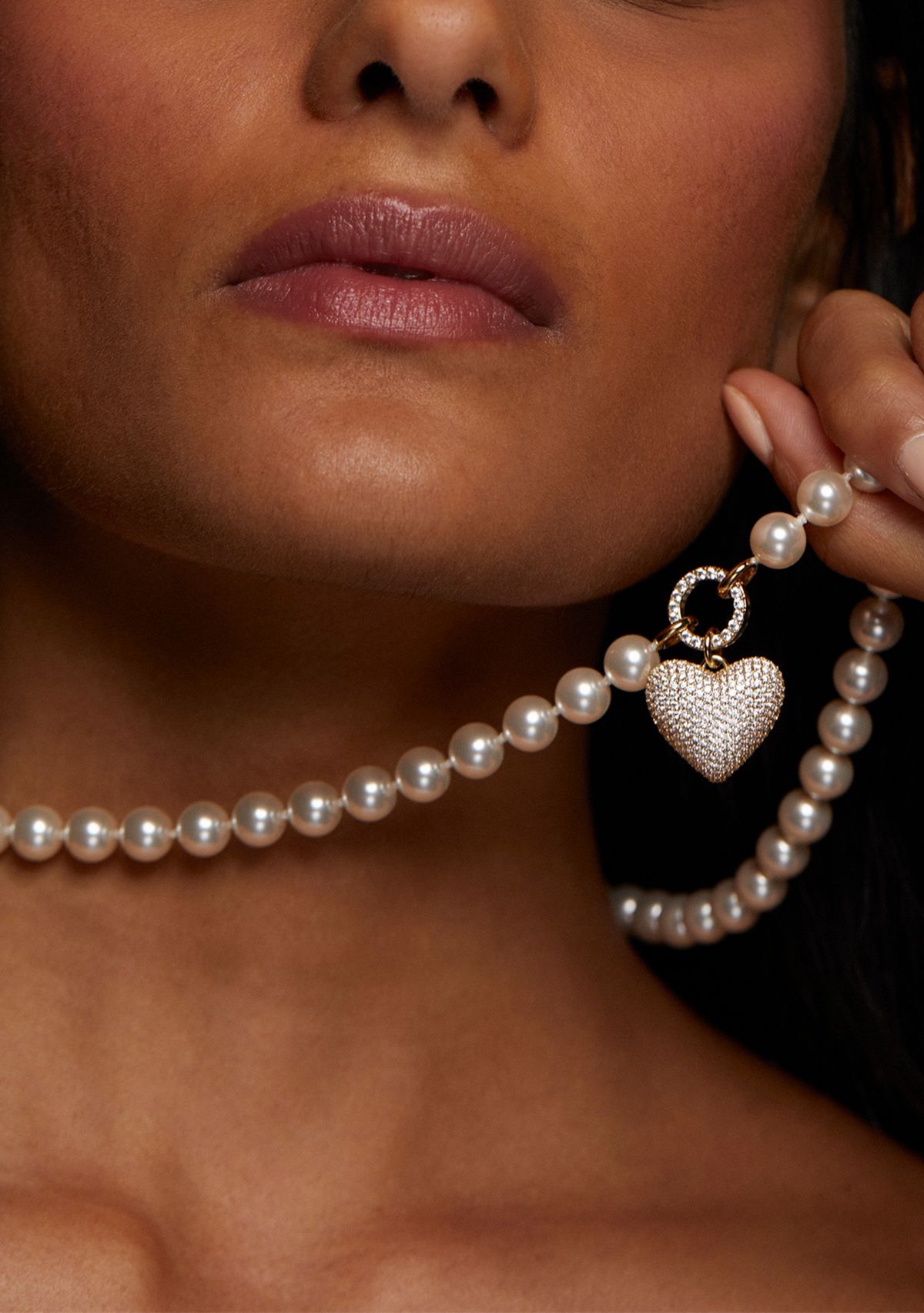 Lab-Grown White Beaded Heart Pendant Necklace