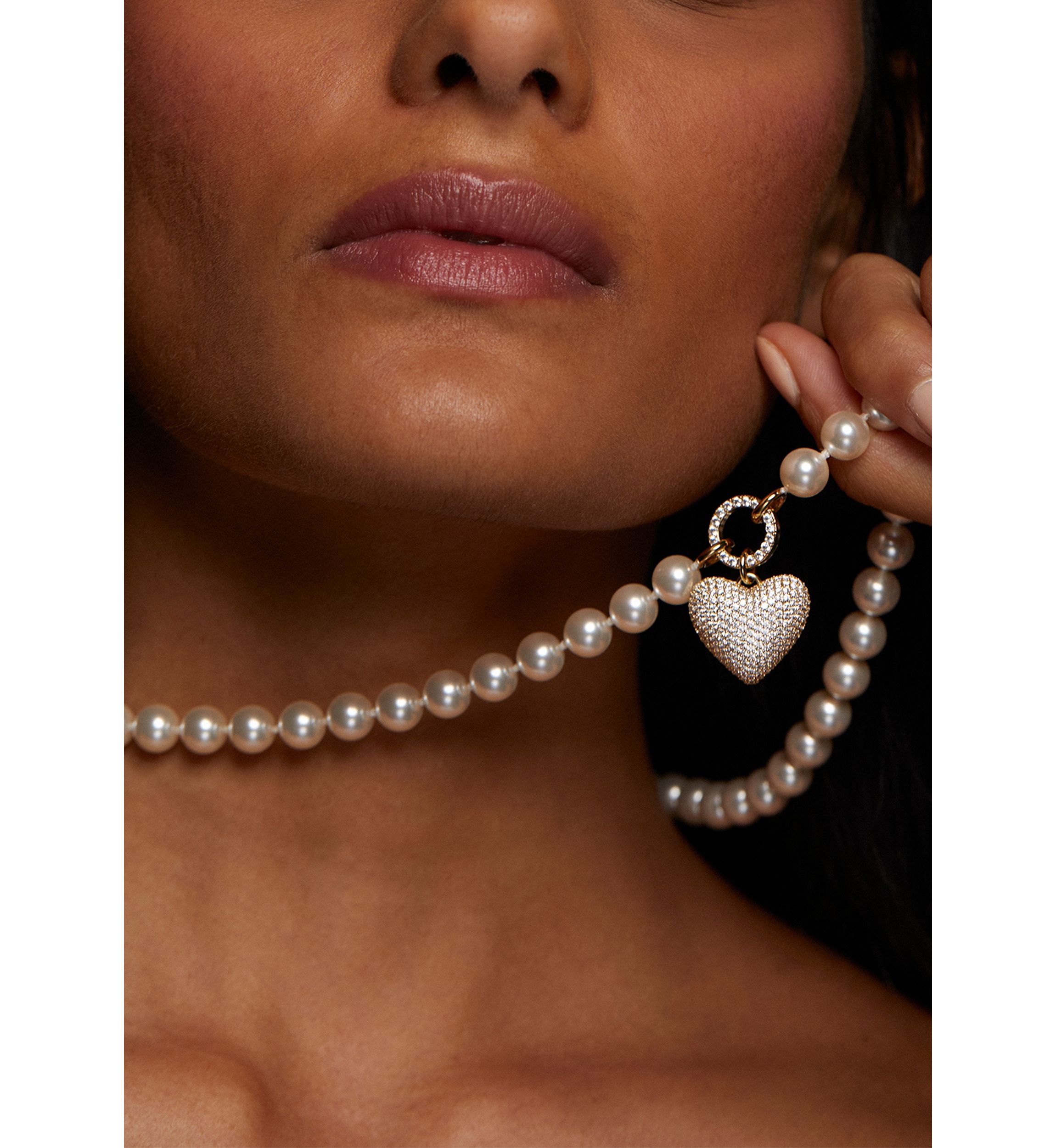 Lab-Grown White Beaded Heart Pendant Necklace