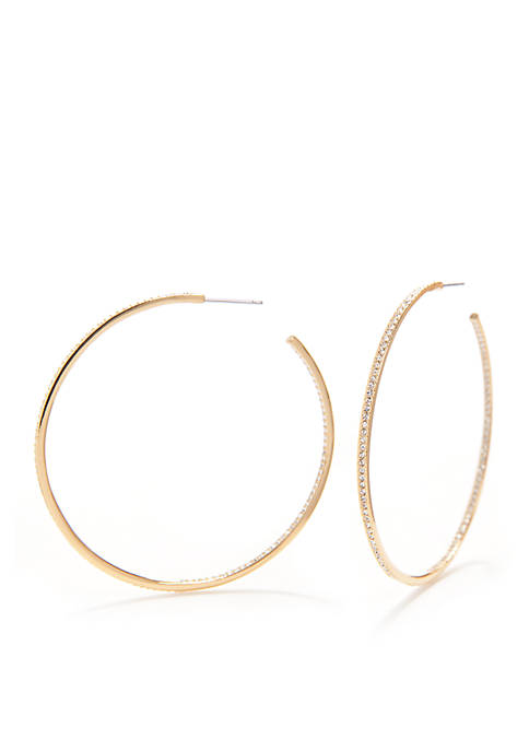 Nadri Gold-Tone Large Pave Hoop Earrings