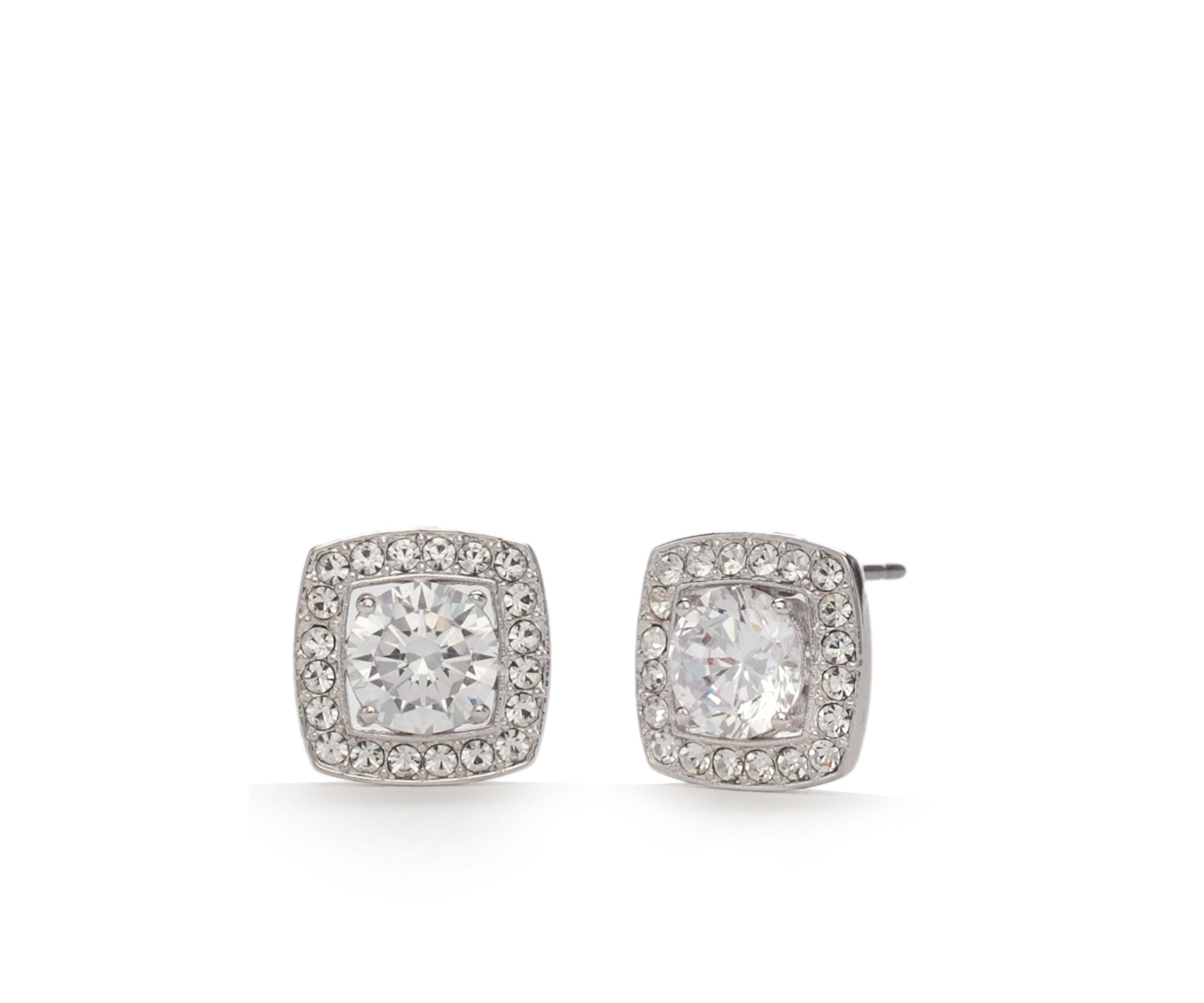 Silver-Tone Square Cubic Zirconia Stud Earrings