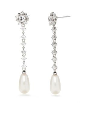 Nadri Silver-Tone Pearl Linear Earrings | belk