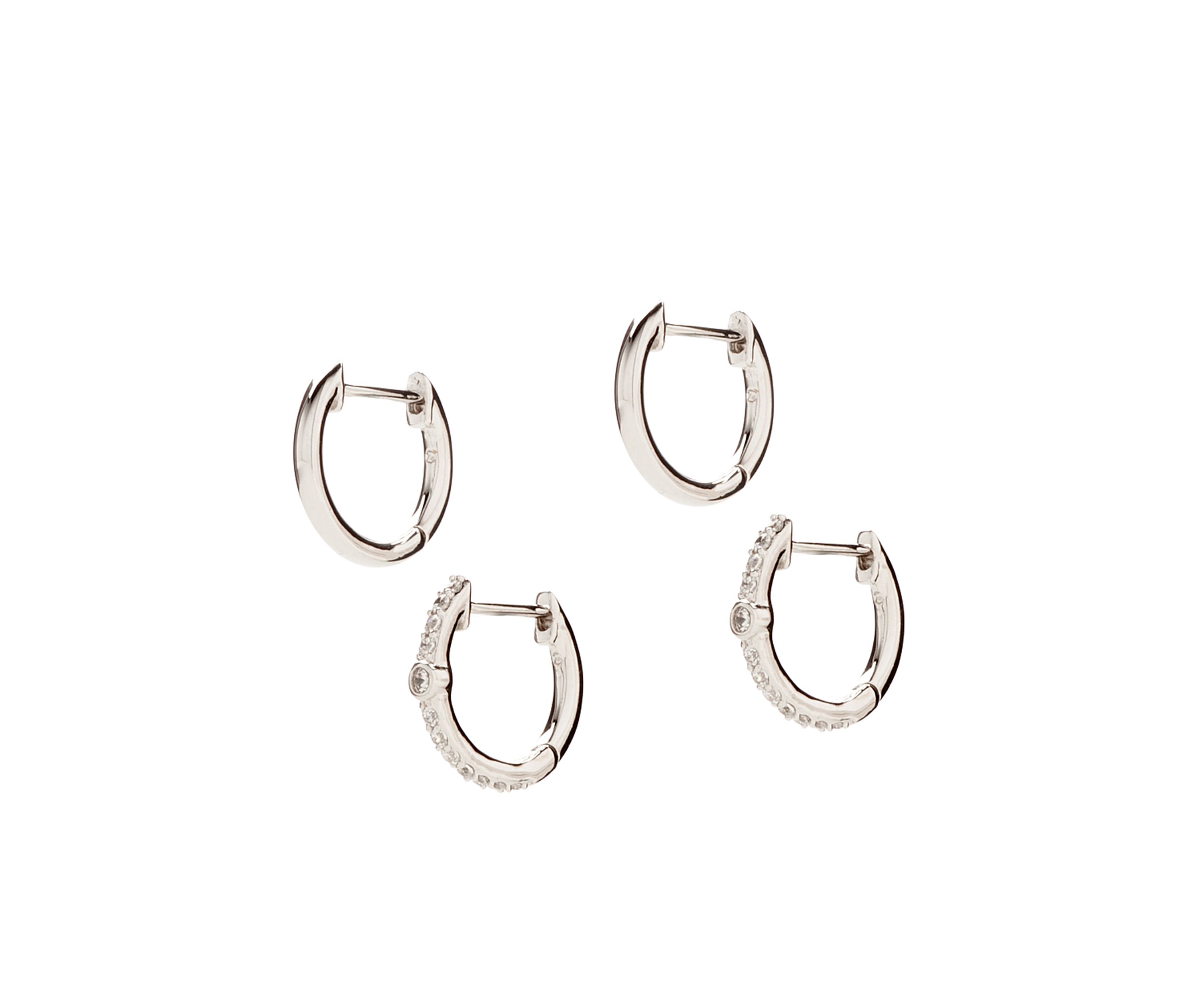 Set of 2 Silver-Tone Pave Huggie Earrings 