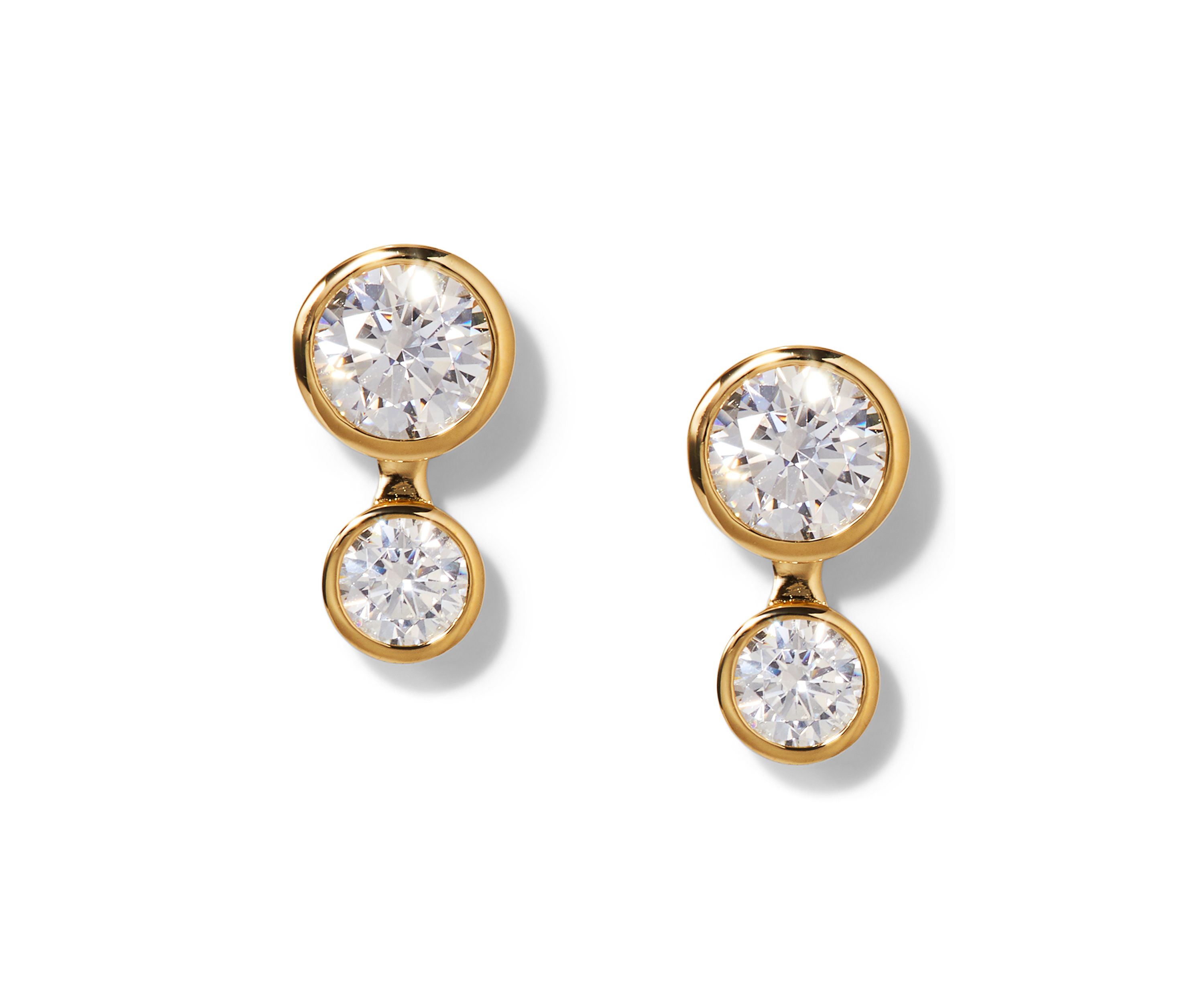 Gold Tone Brooklyn Illusion Double Bezel Stud Earrings 