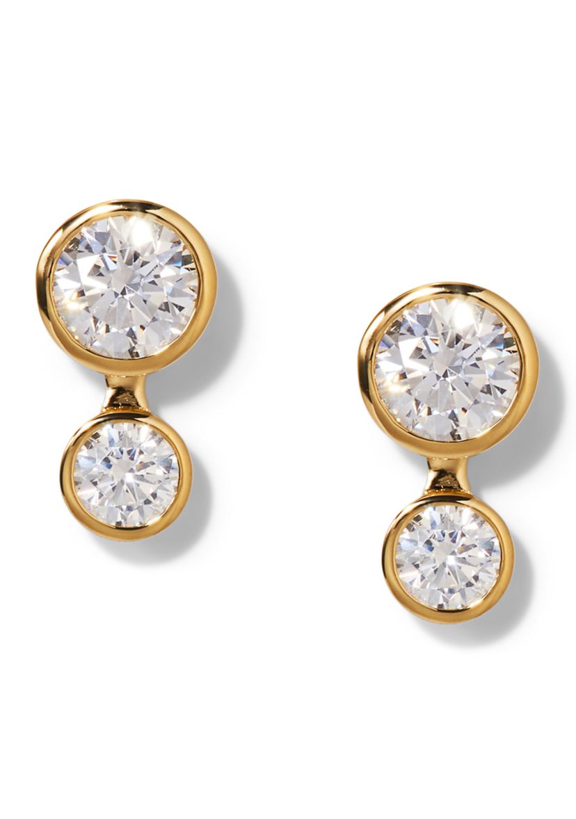 Gold Tone Brooklyn Illusion Double Bezel Stud Earrings 