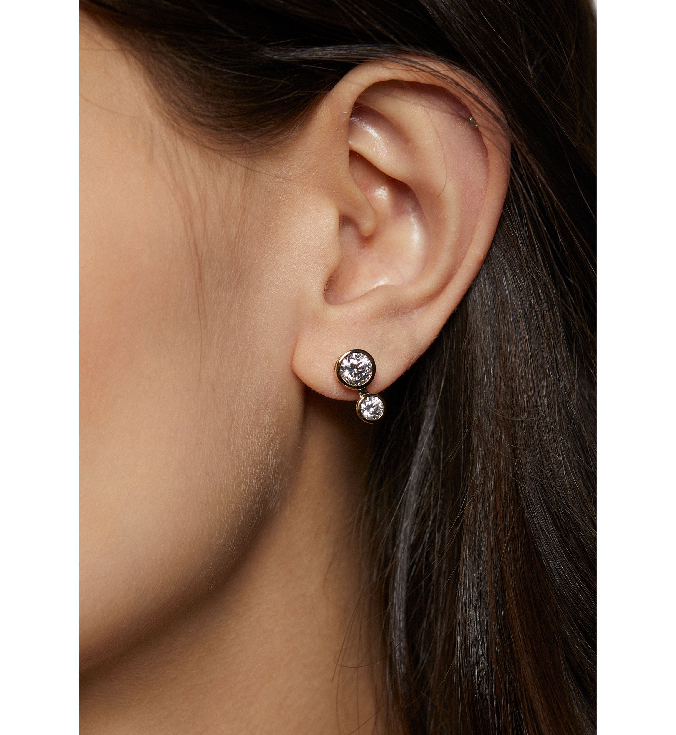 Gold Tone Brooklyn Illusion Double Bezel Stud Earrings 