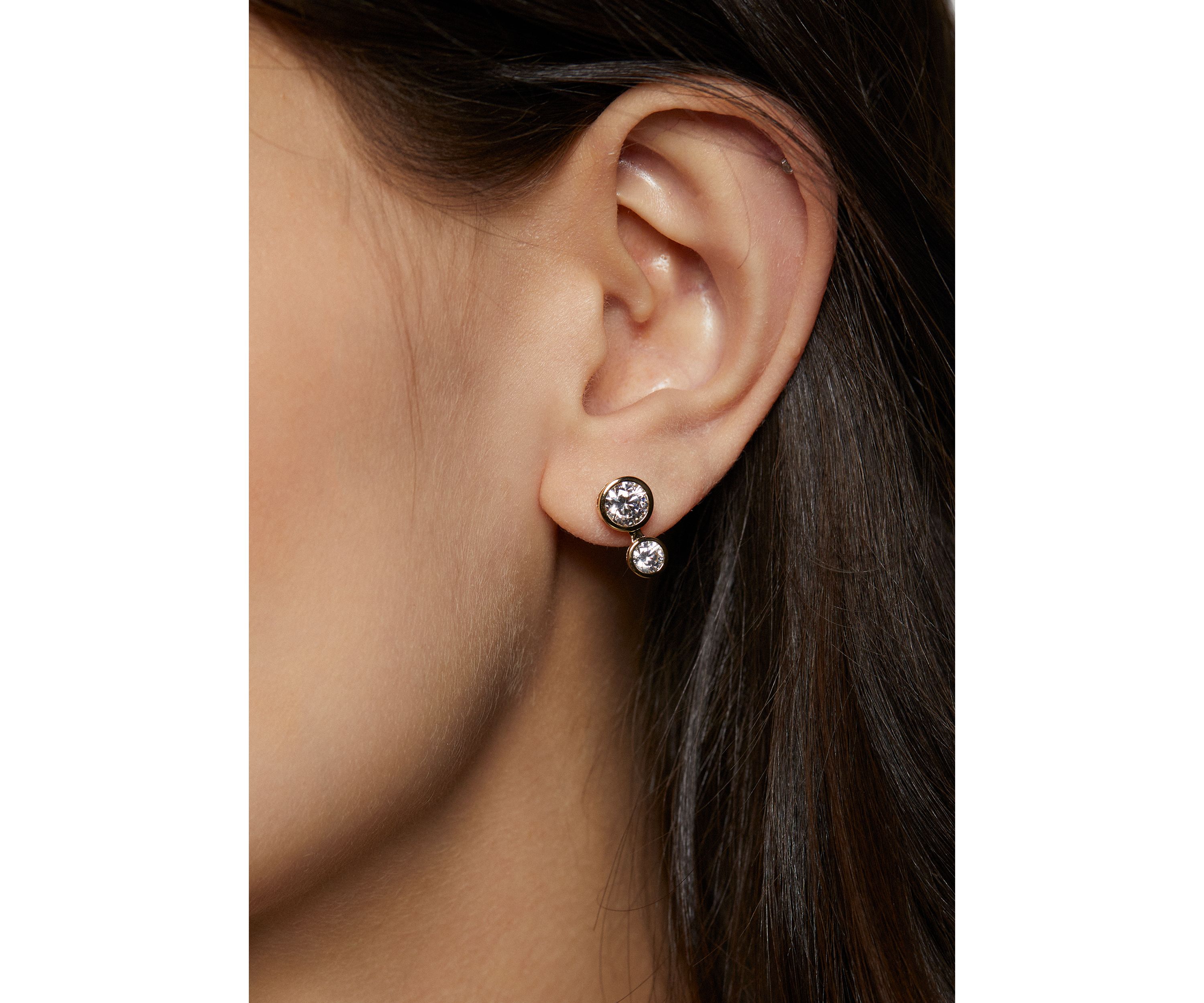 Gold Tone Brooklyn Illusion Double Bezel Stud Earrings 