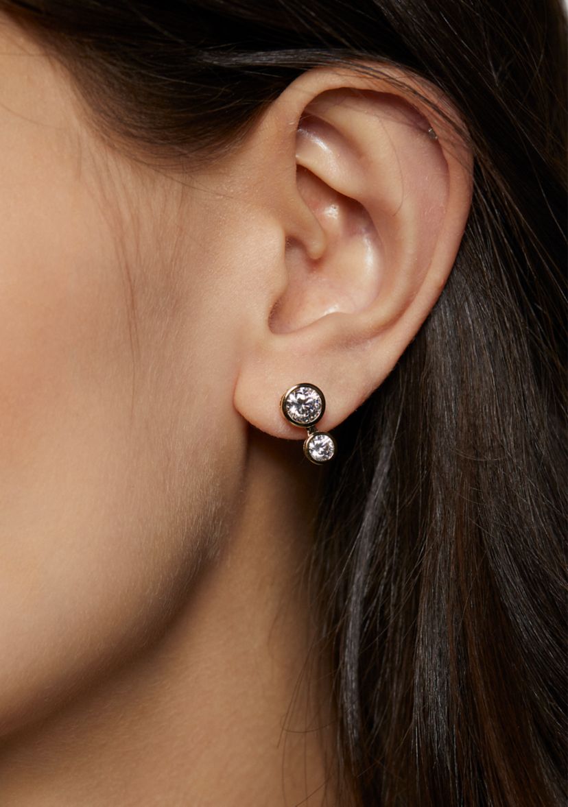 Gold Tone Brooklyn Illusion Double Bezel Stud Earrings 