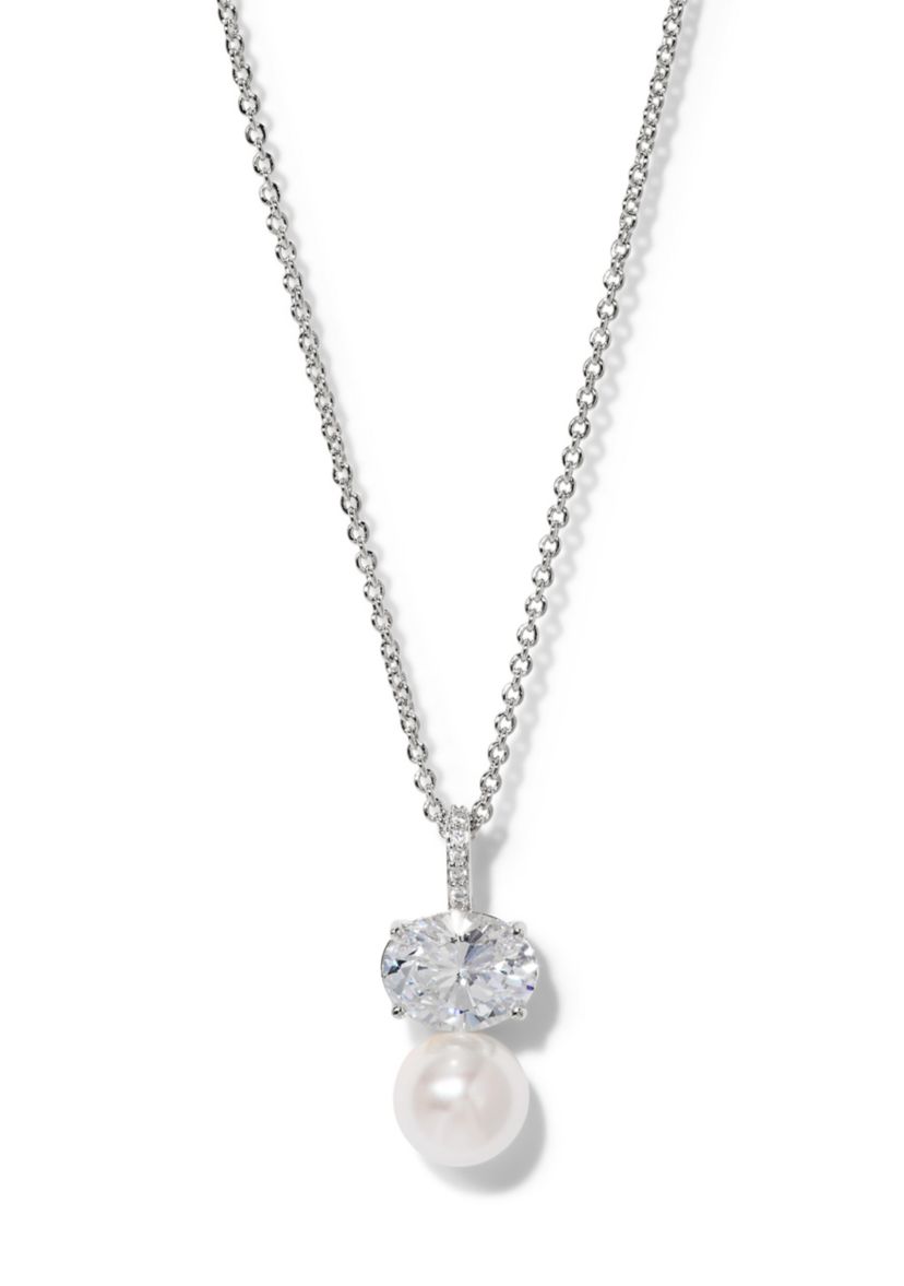 Lab Grown Natural Beauty Double Pearl Drop Pendant Necklace