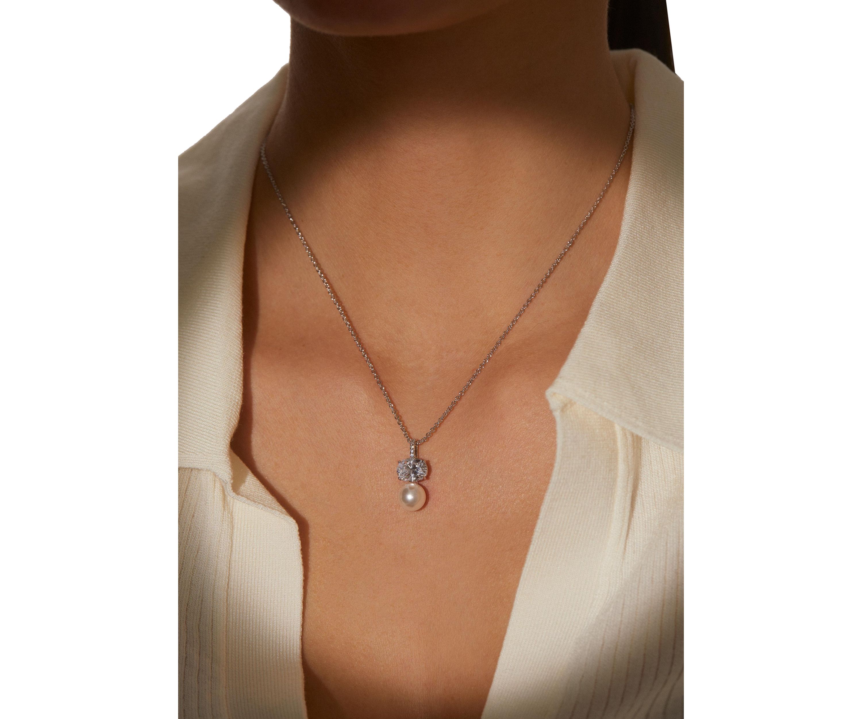 Lab Grown Natural Beauty Double Pearl Drop Pendant Necklace