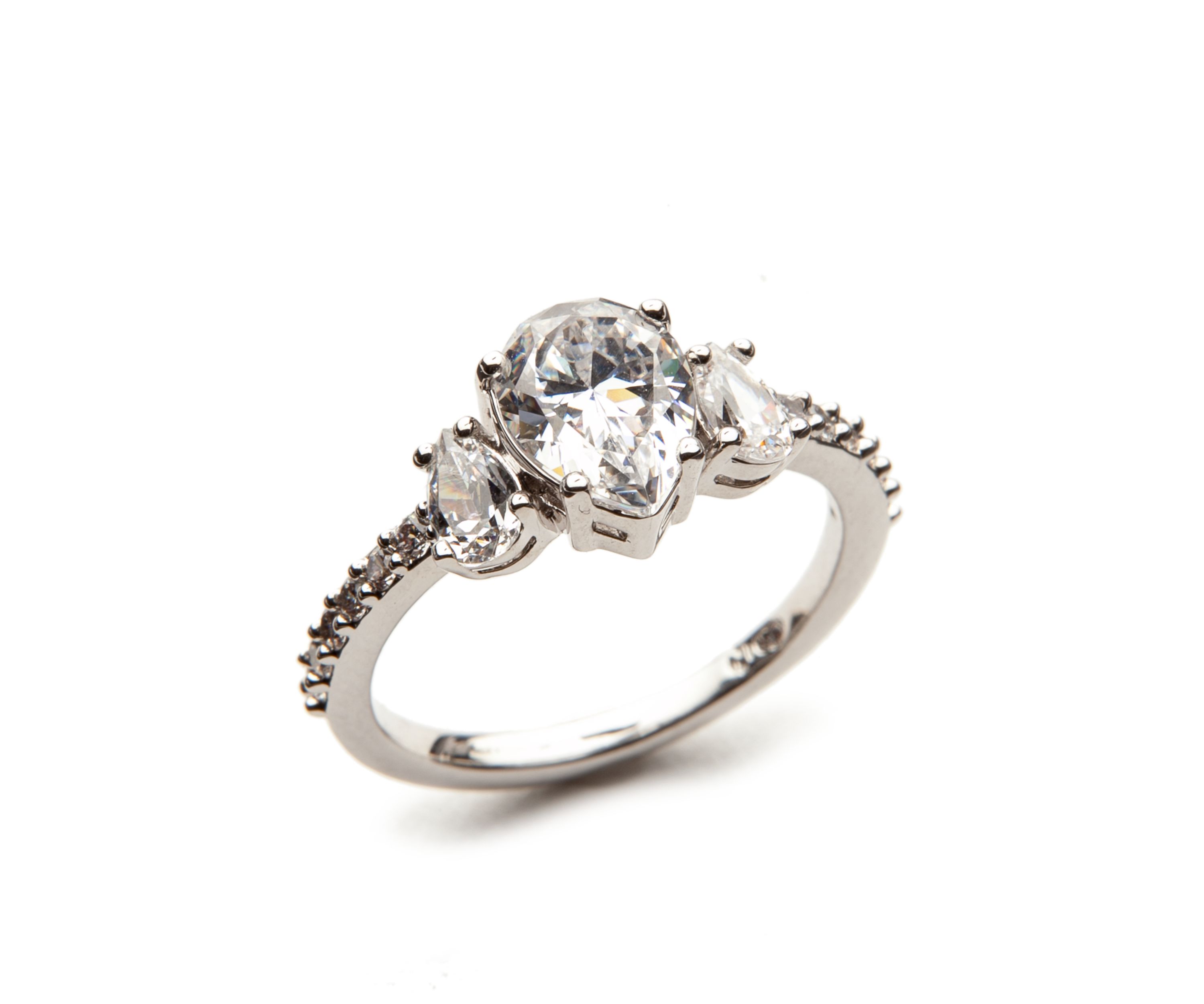 Silver-Tone Cubic Zirconia Stone Ring