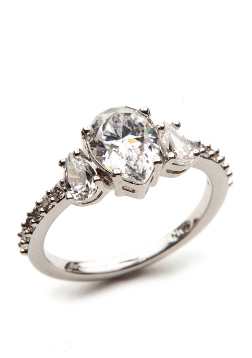Silver-Tone Cubic Zirconia Stone Ring