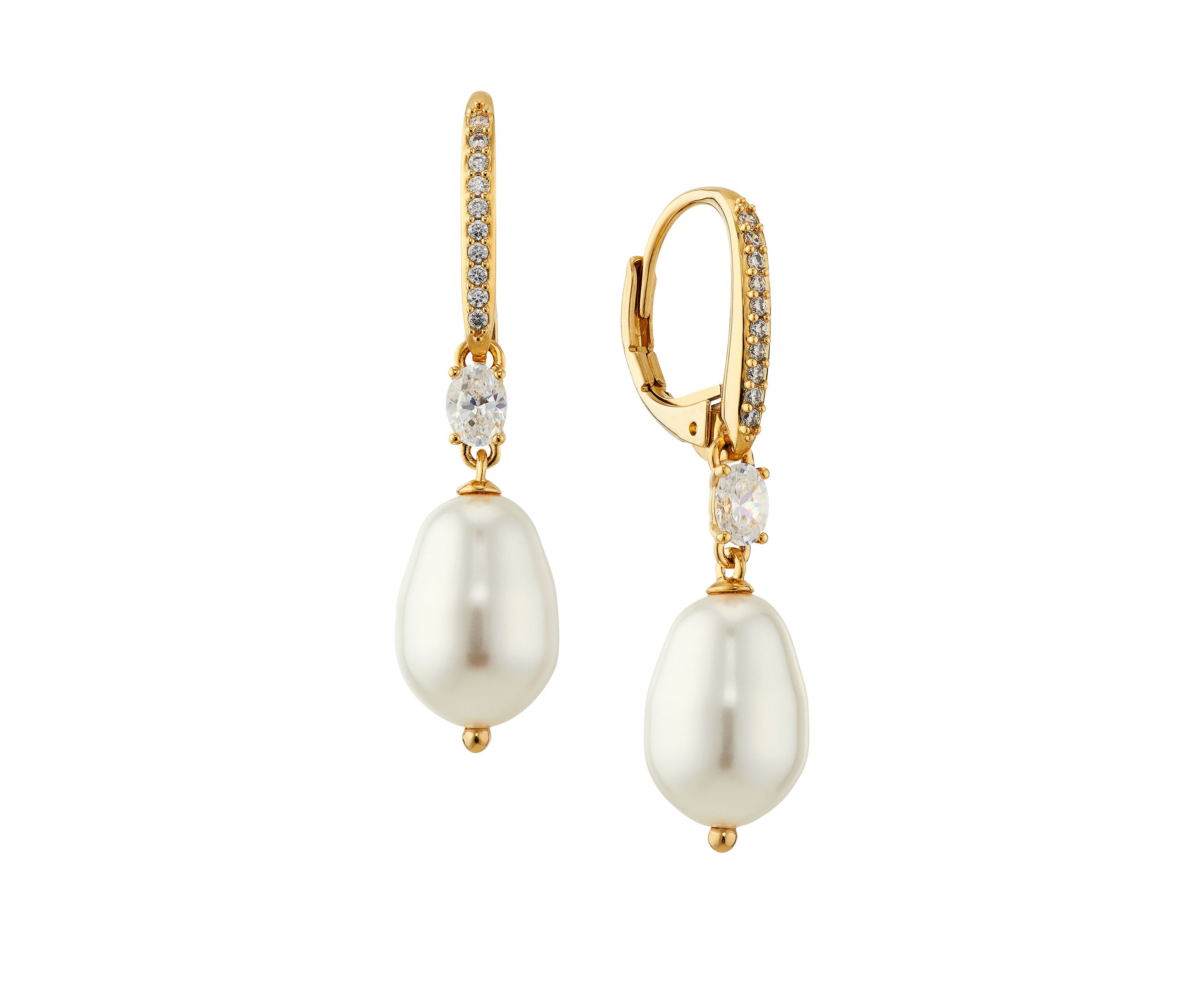 Gold Plated Cubic Zirconia Pearl Drop Earrings