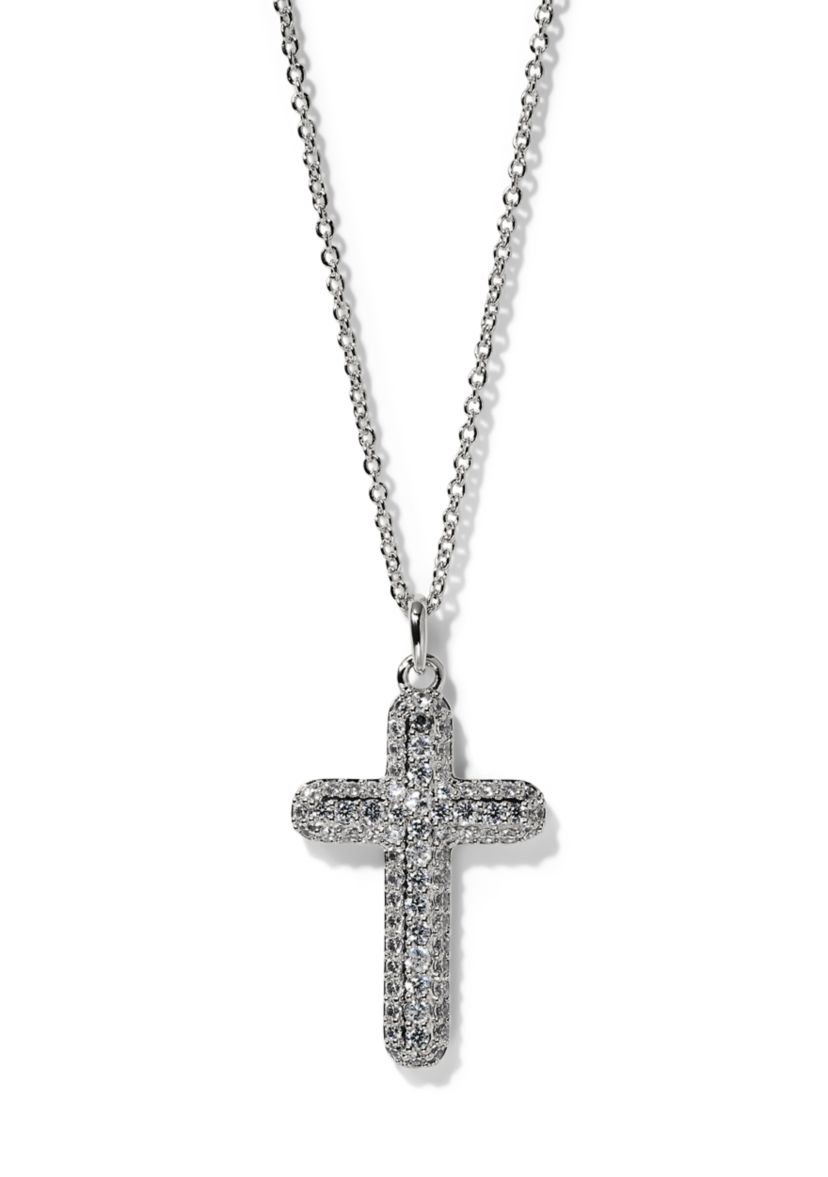 Nadri Lab Grown Rhodium Cubic Zirconia Cross Pendant Necklace | Belk