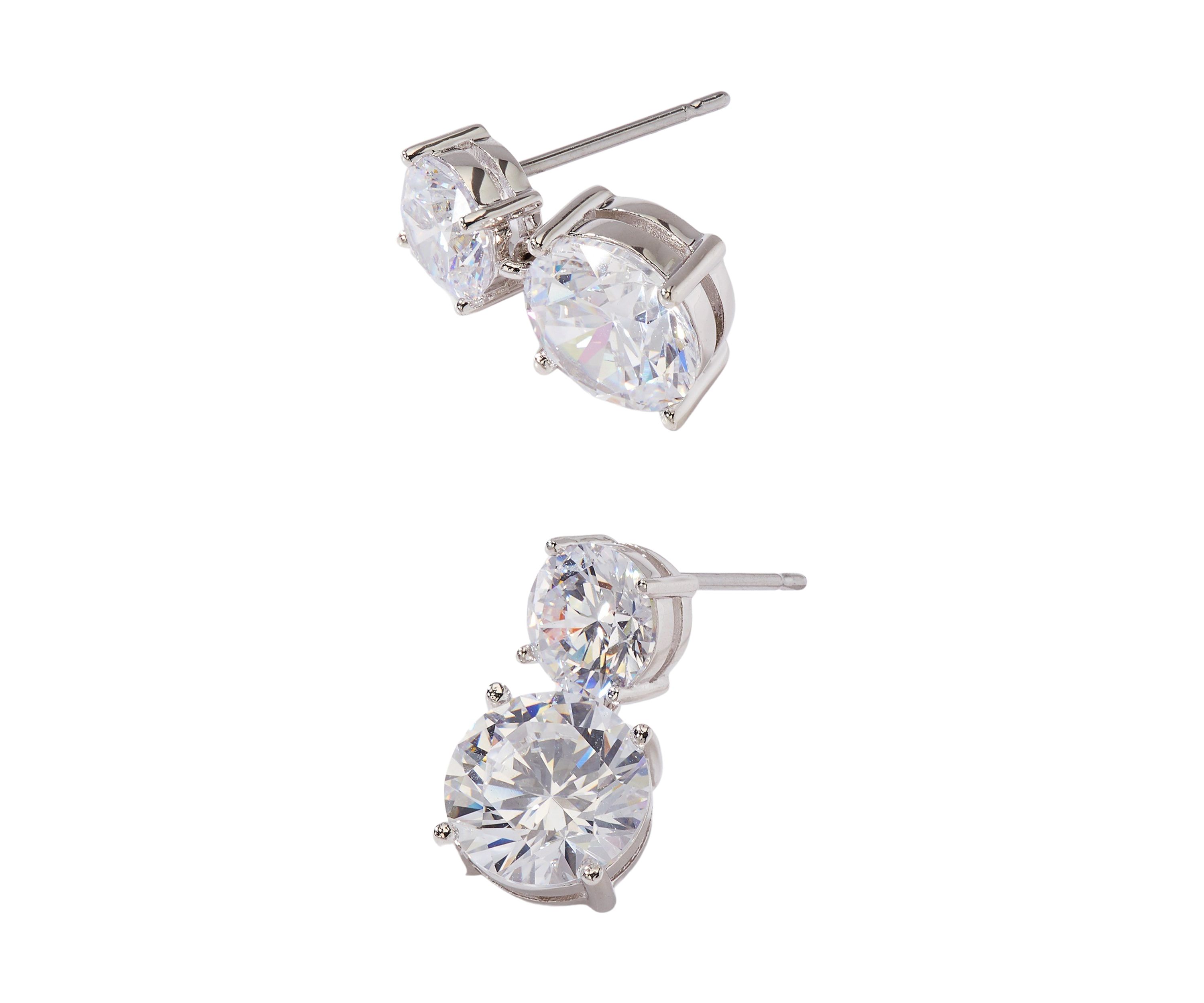 Silver Tone Round CZ Drop Earrings