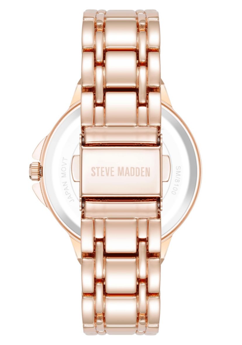 Steve Madden Womens Charming Hot Pink and Rose Gold-Tone Alloy Metal Bracelet Watch, 38mm