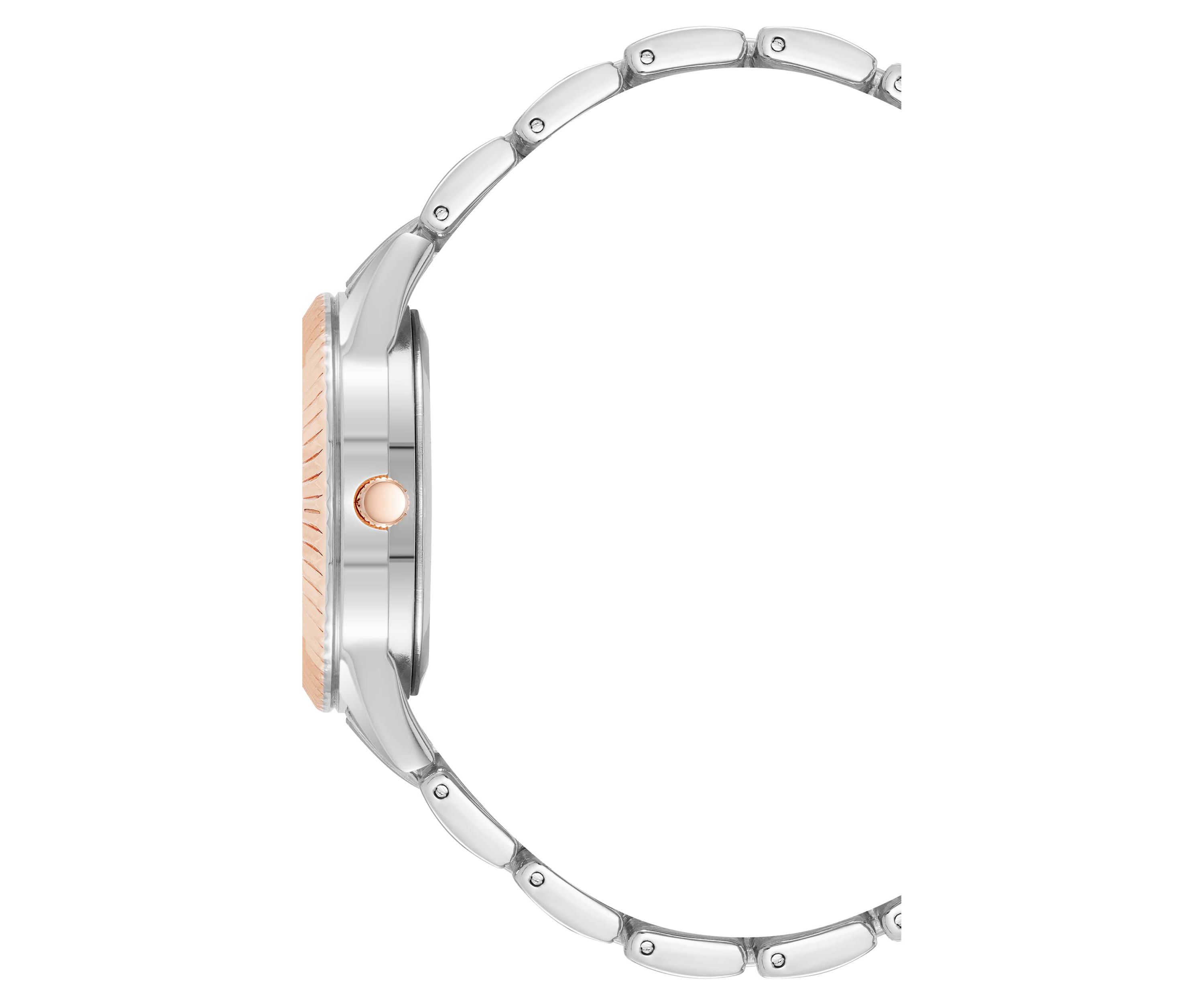Steve Madden Womens Coin Edge Silver-Tone and Rose Gold-Tone Alloy Metal Bracelet Watch, 36mm