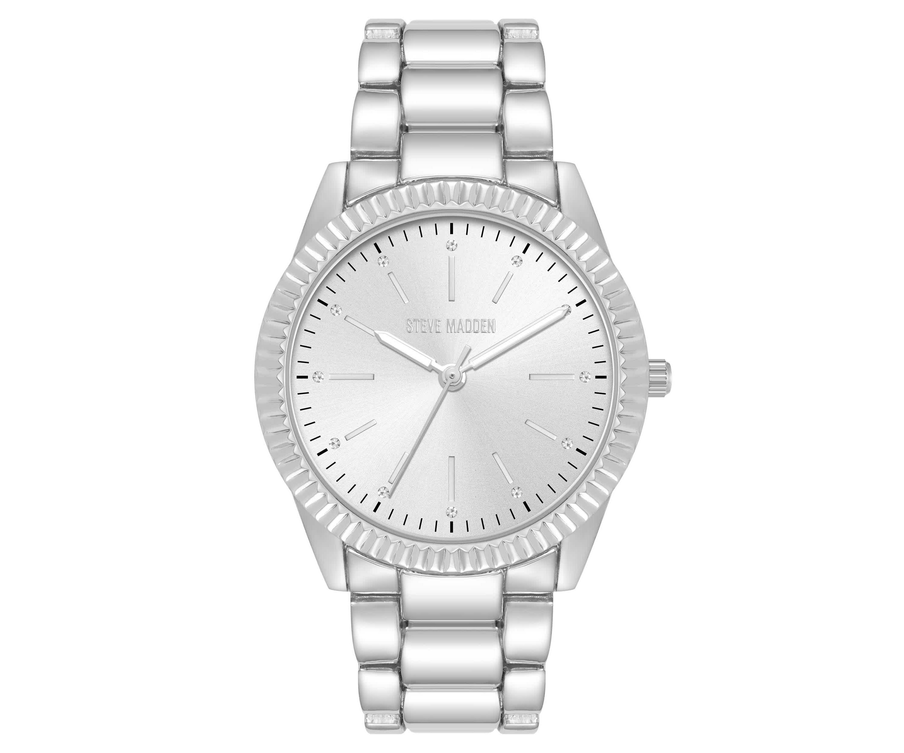 Steve Madden Womens Coin Edge Silver-Tone Alloy Metal Bracelet Watch, 36mm