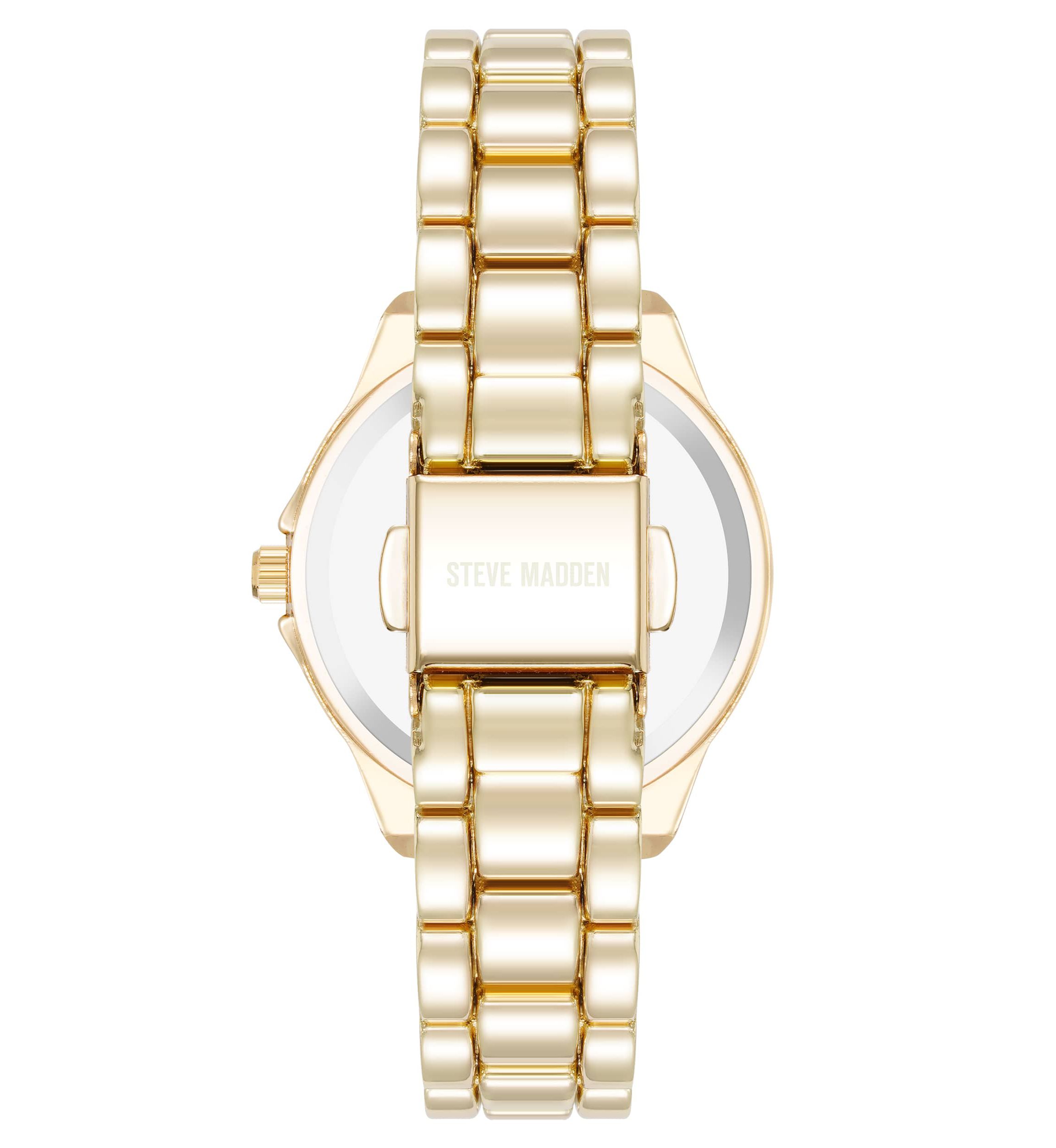 Steve Madden Womens Everyday Black and Gold-Tone Alloy Metal Bracelet Watch, 30mm