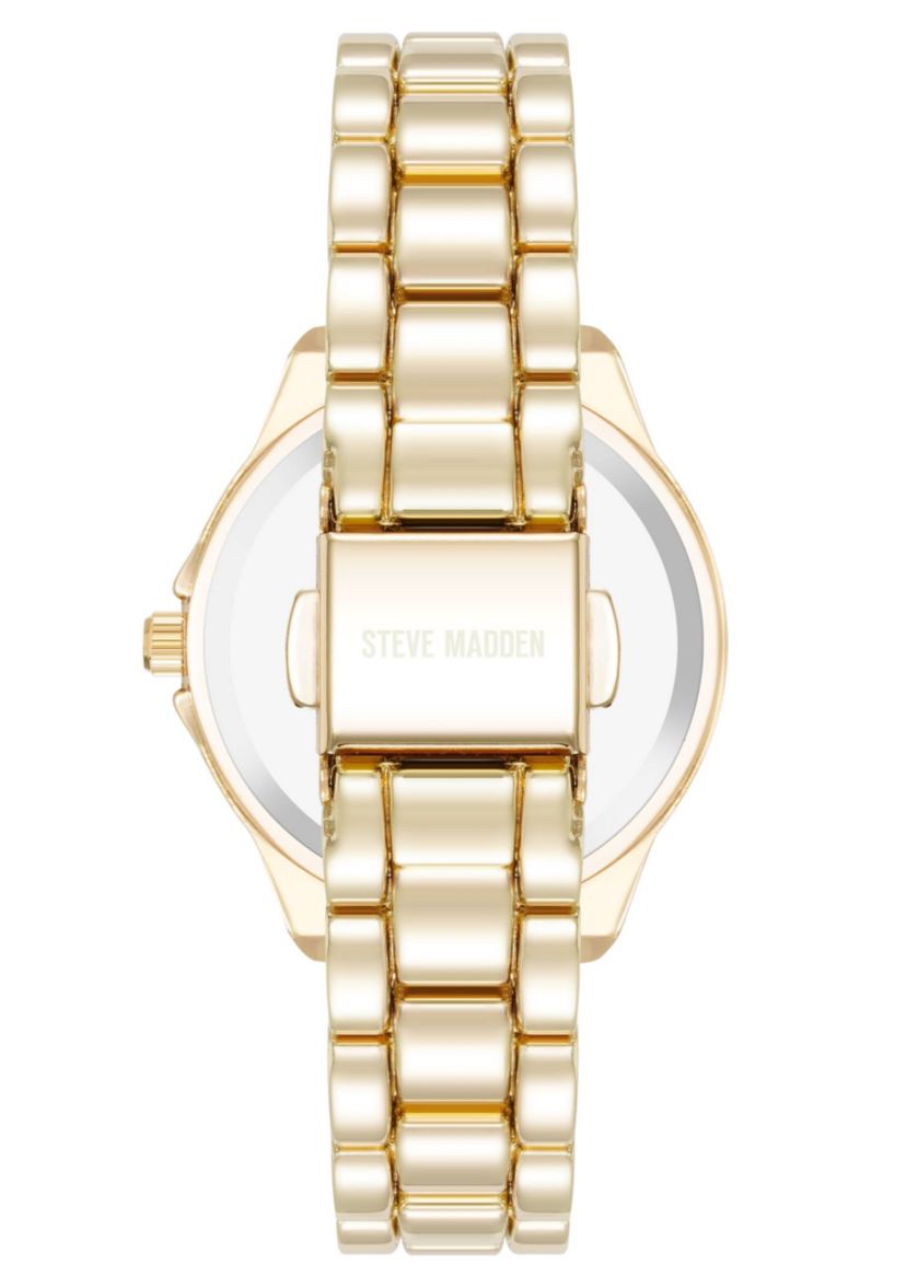 Steve Madden Womens Everyday Black and Gold-Tone Alloy Metal Bracelet Watch, 30mm