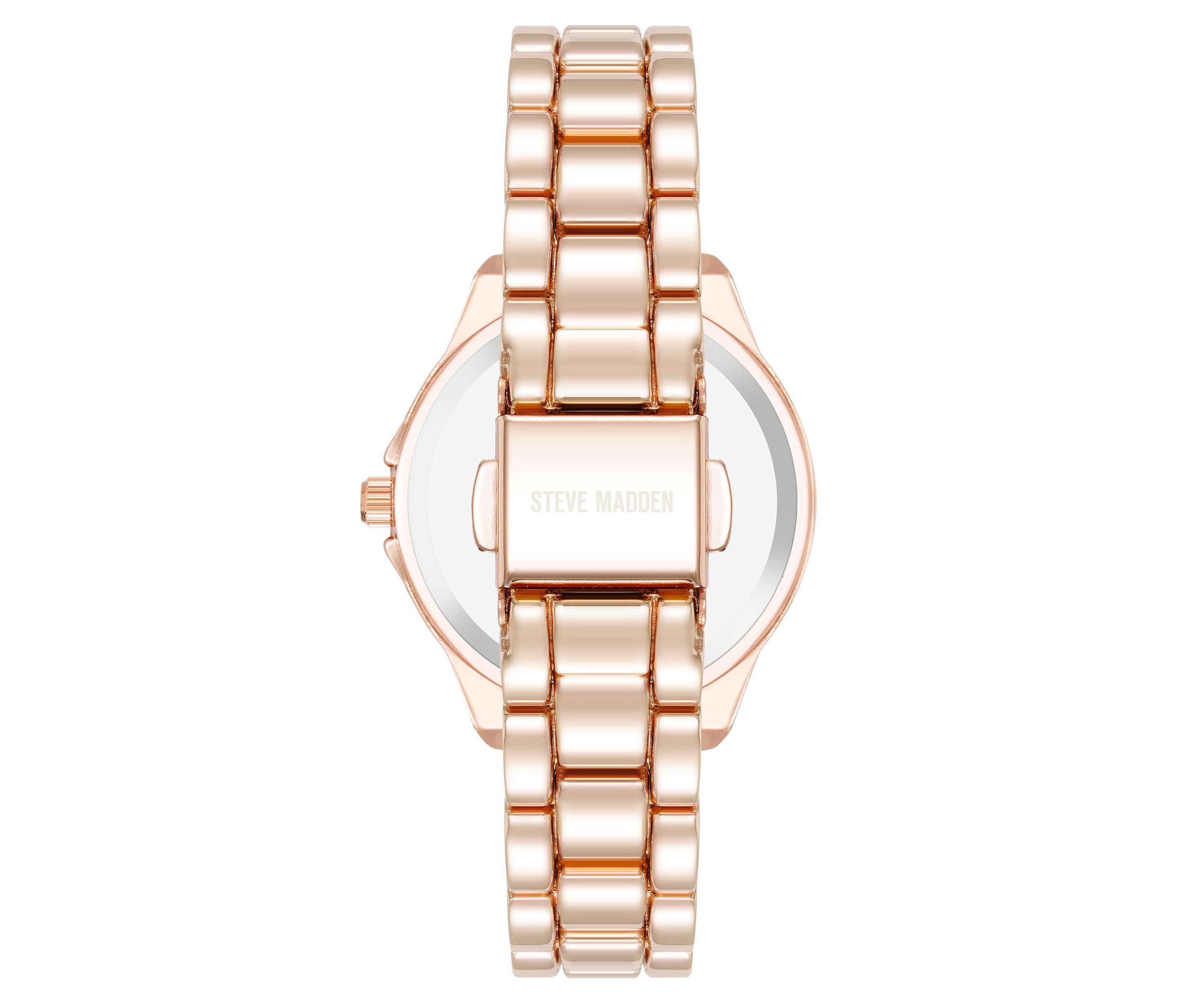 Steve Madden Womens Everyday Hot Pink and Rose Gold-Tone Alloy Metal Bracelet Watch, 30mm