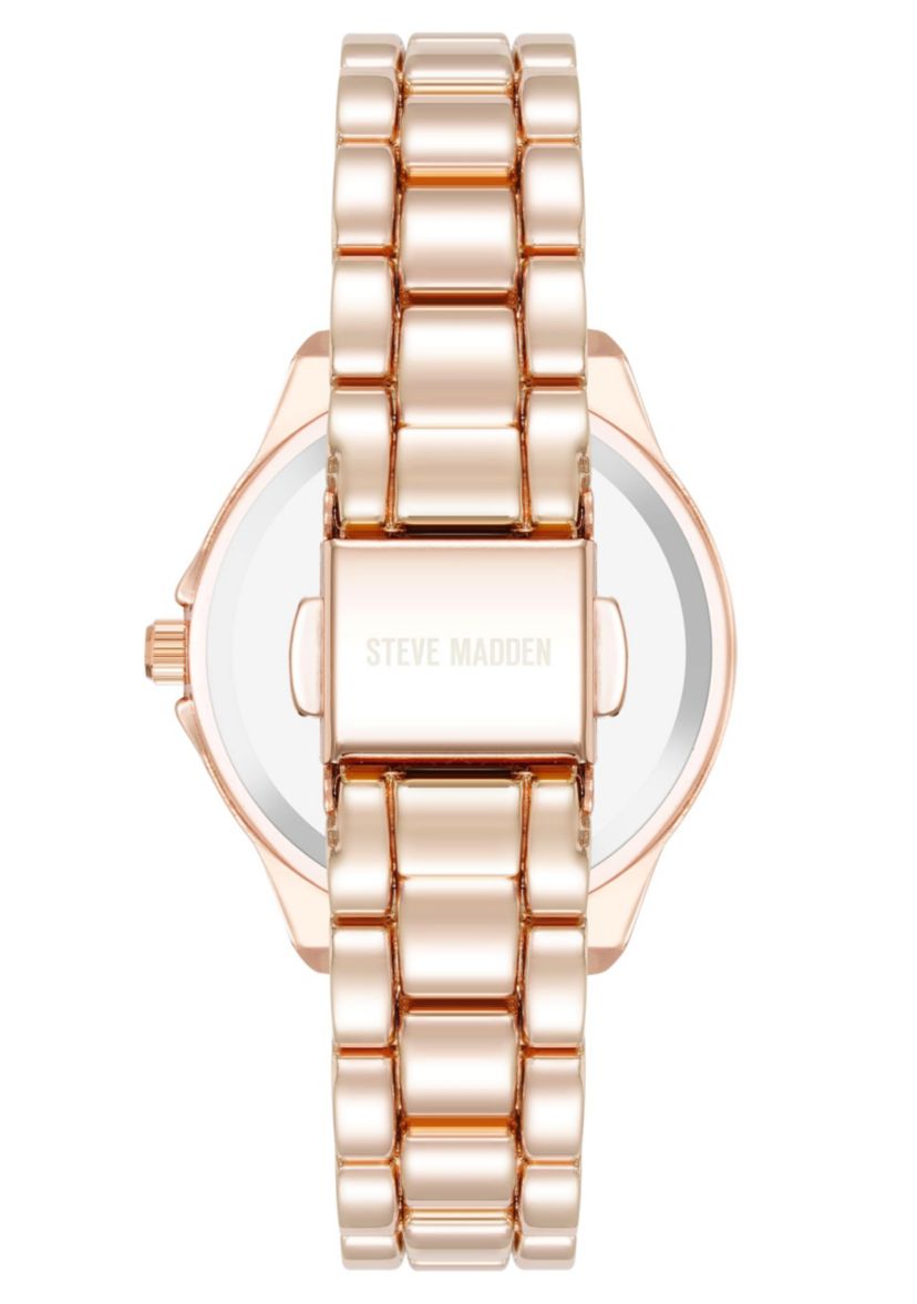 Steve Madden Womens Everyday Hot Pink and Rose Gold-Tone Alloy Metal Bracelet Watch, 30mm