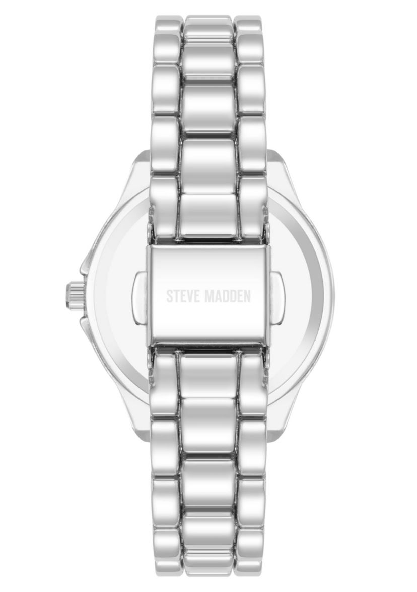 Steve Madden Womens Everyday Silver-Tone Alloy Metal Bracelet Watch, 30mm