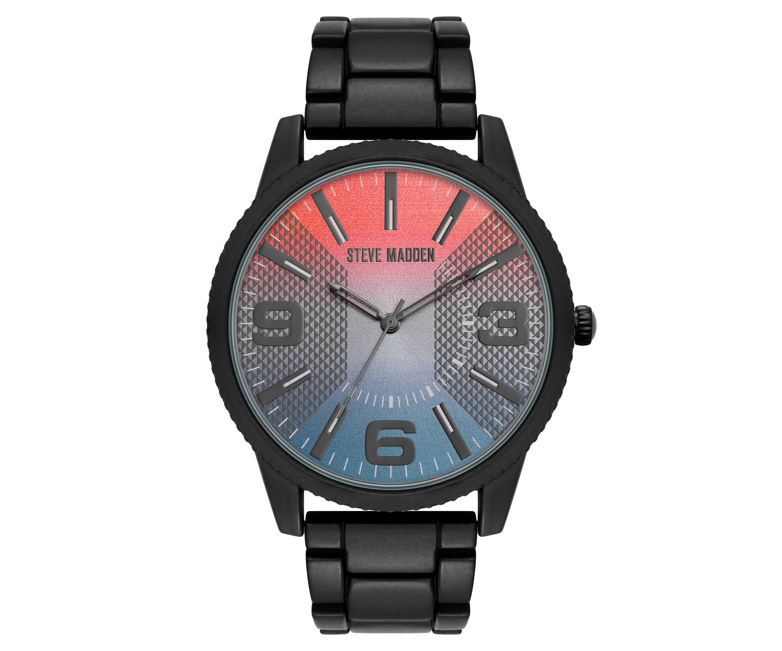 Steve Madden Mens Contemporary Black Alloy Metal Watch, 45mm