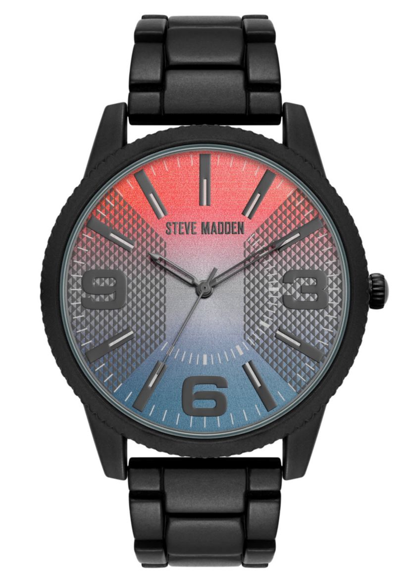 Steve Madden Mens Contemporary Black Alloy Metal Watch, 45mm