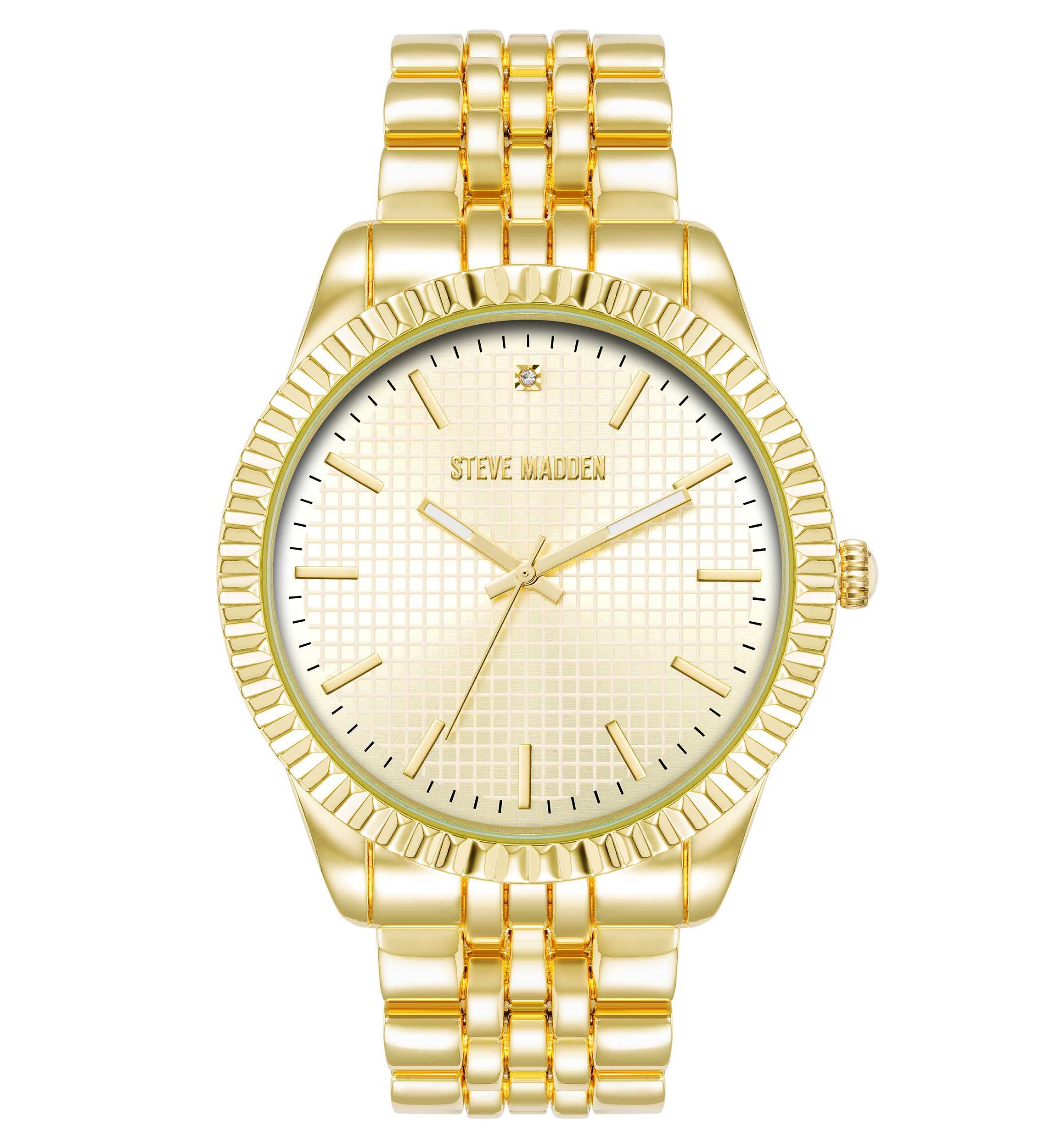 Steve Madden Mens Coin Edge Gold-Tone Alloy Metal Watch, 44mm