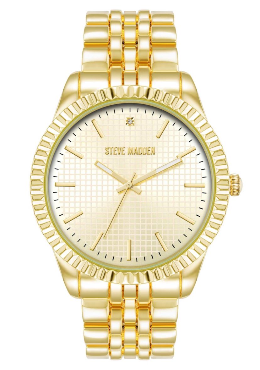 Steve Madden Mens Coin Edge Gold-Tone Alloy Metal Watch, 44mm
