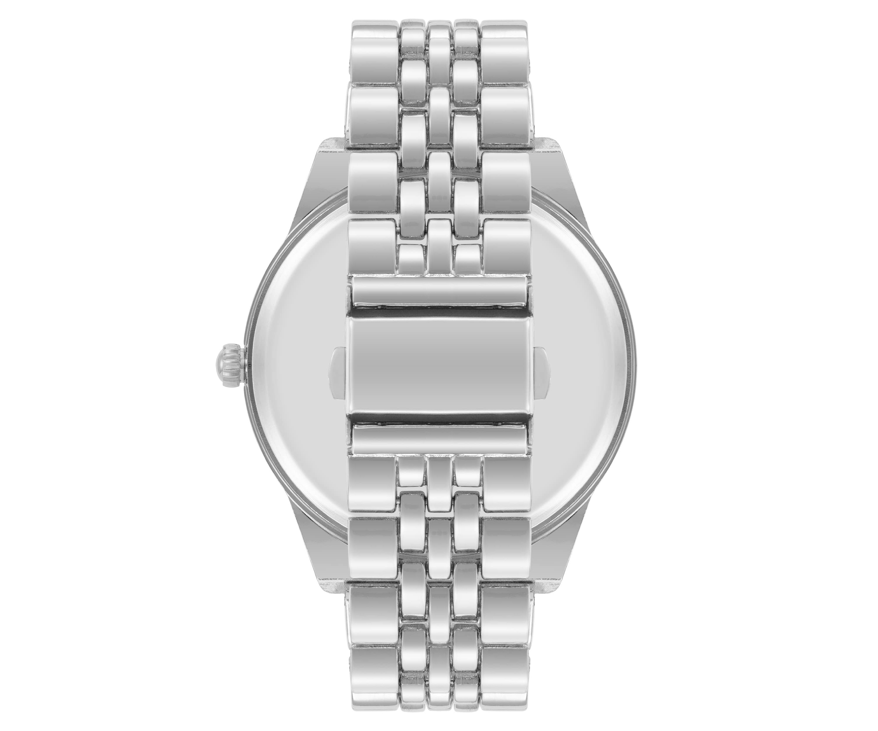 Steve Madden Mens Coin Edge Turquoise and Silver-Tone Alloy Metal Watch, 44mm