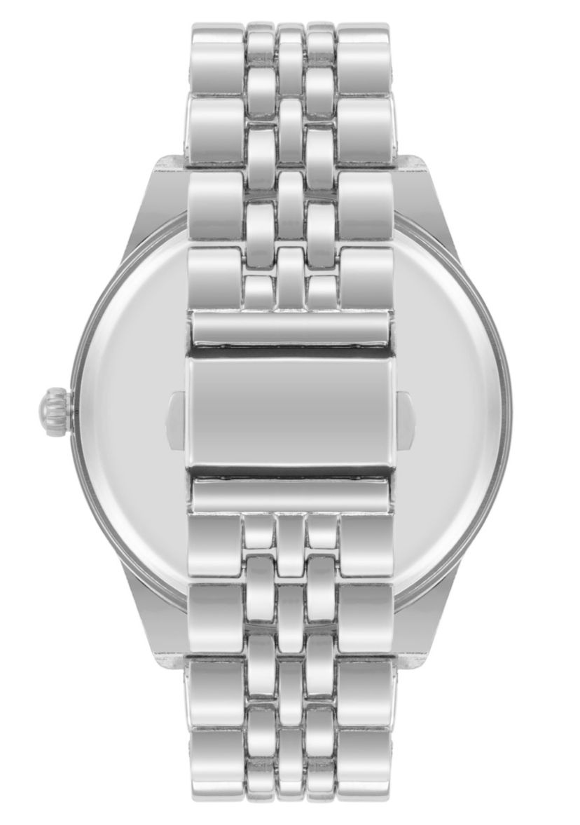 Steve Madden Mens Coin Edge Turquoise and Silver-Tone Alloy Metal Watch, 44mm