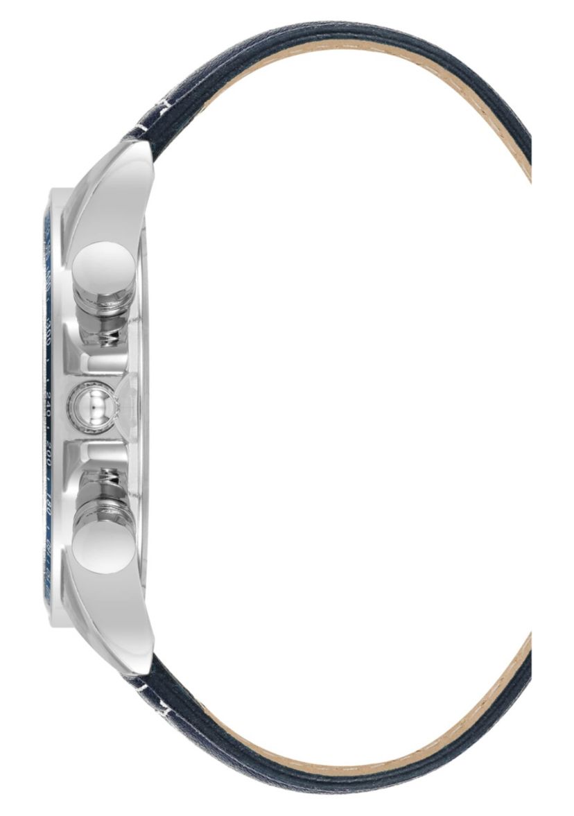 Steve Madden Mens Modern Navy Faux Leather and Silver-Tone Alloy Metal Watch, 45mm