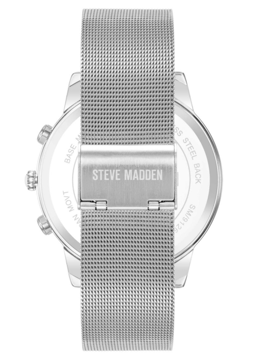 Steve Madden Mens Minimalist Blue and Silver-Tone Stainless Steel Mesh Watch, 45mm