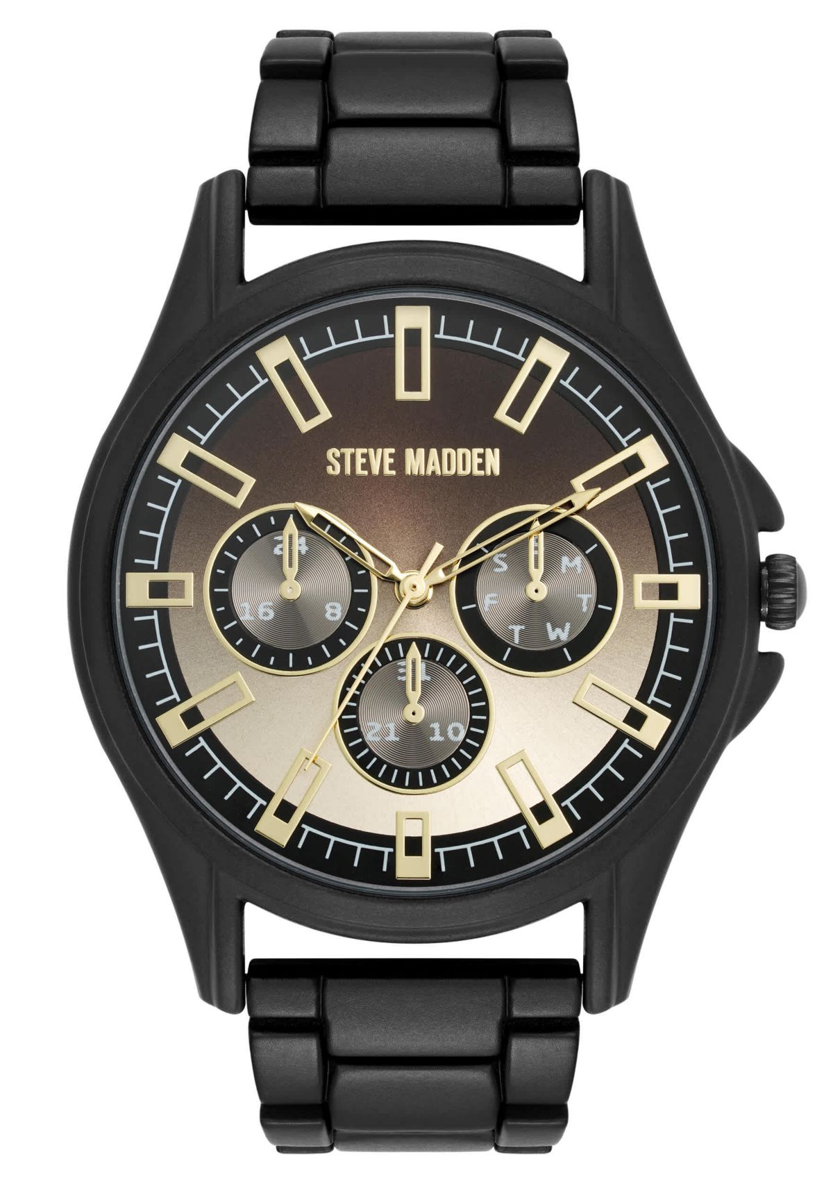 Steve Madden Mens Detailed Champagne and Black Alloy Metal Watch, 45mm