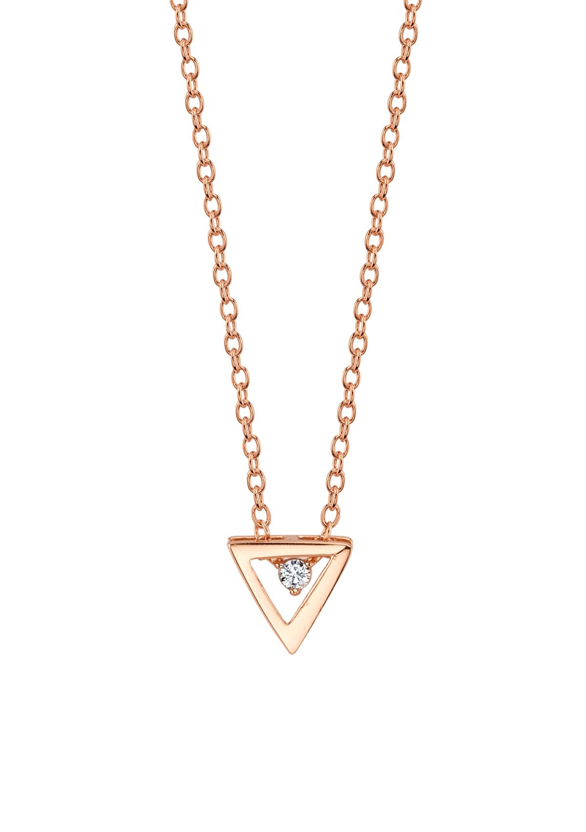 Sterling Silver Rose Gold Small Triangle Cubic Zirconia Center Necklace