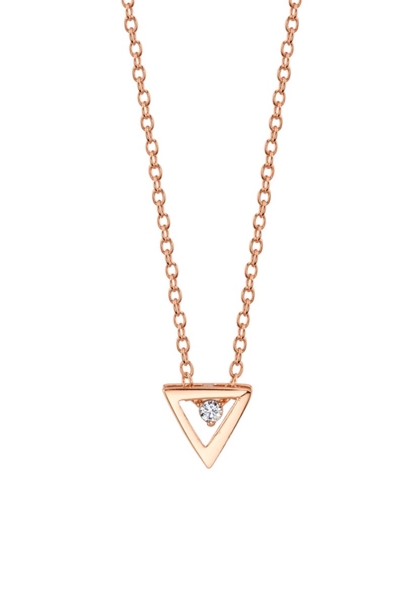 Sterling Silver Rose Gold Small Triangle Cubic Zirconia Center Necklace